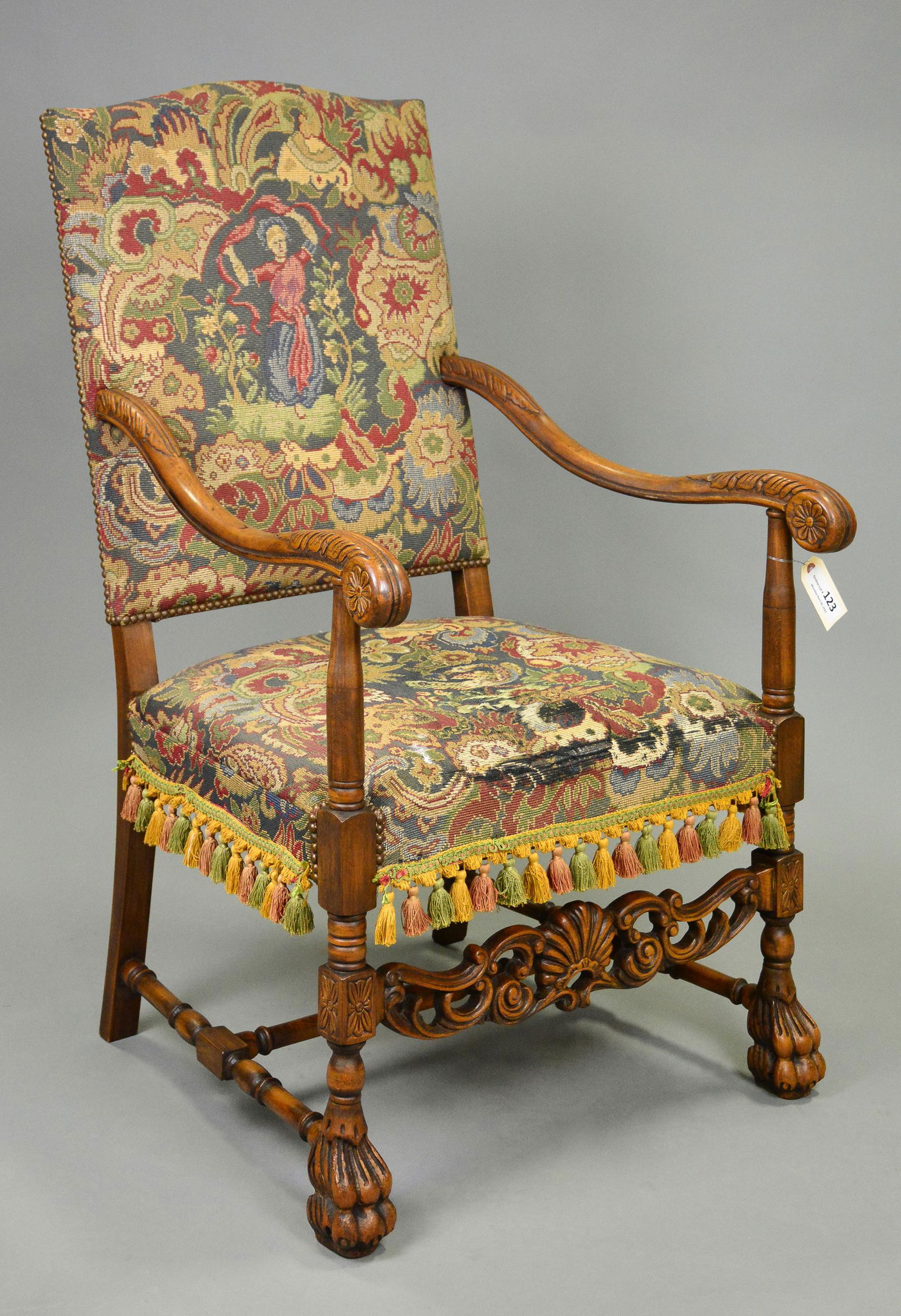 Carved Claw Foot Needlepoint Fireside Arm Chair (1 of 6)