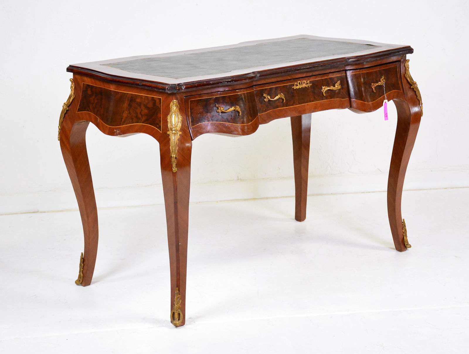 Green Leather Top 3 Drawer Desk / Writing Table (1 of 7)