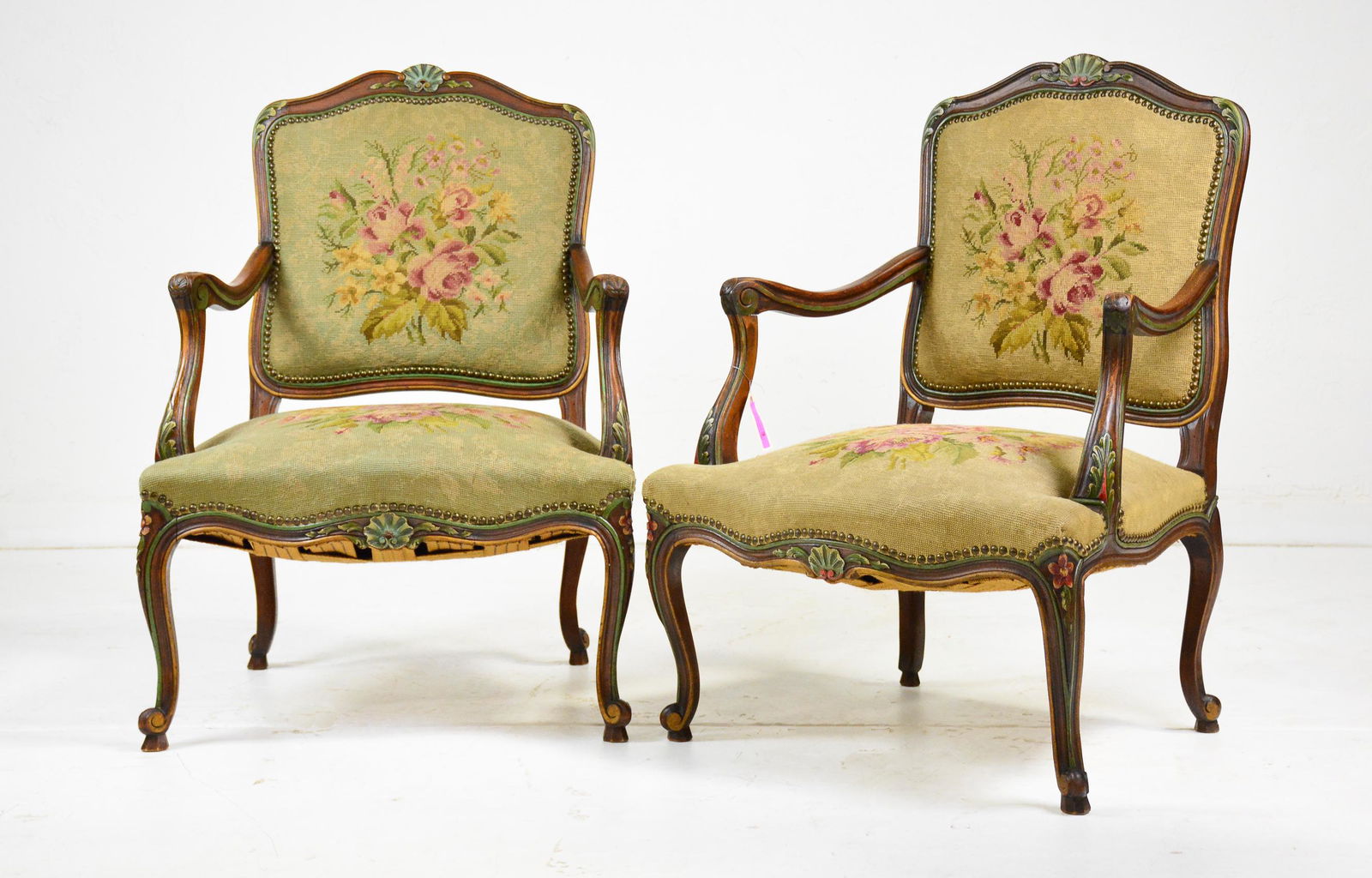 Pair Country French Needle Point Arm Chairs (1 of 4)