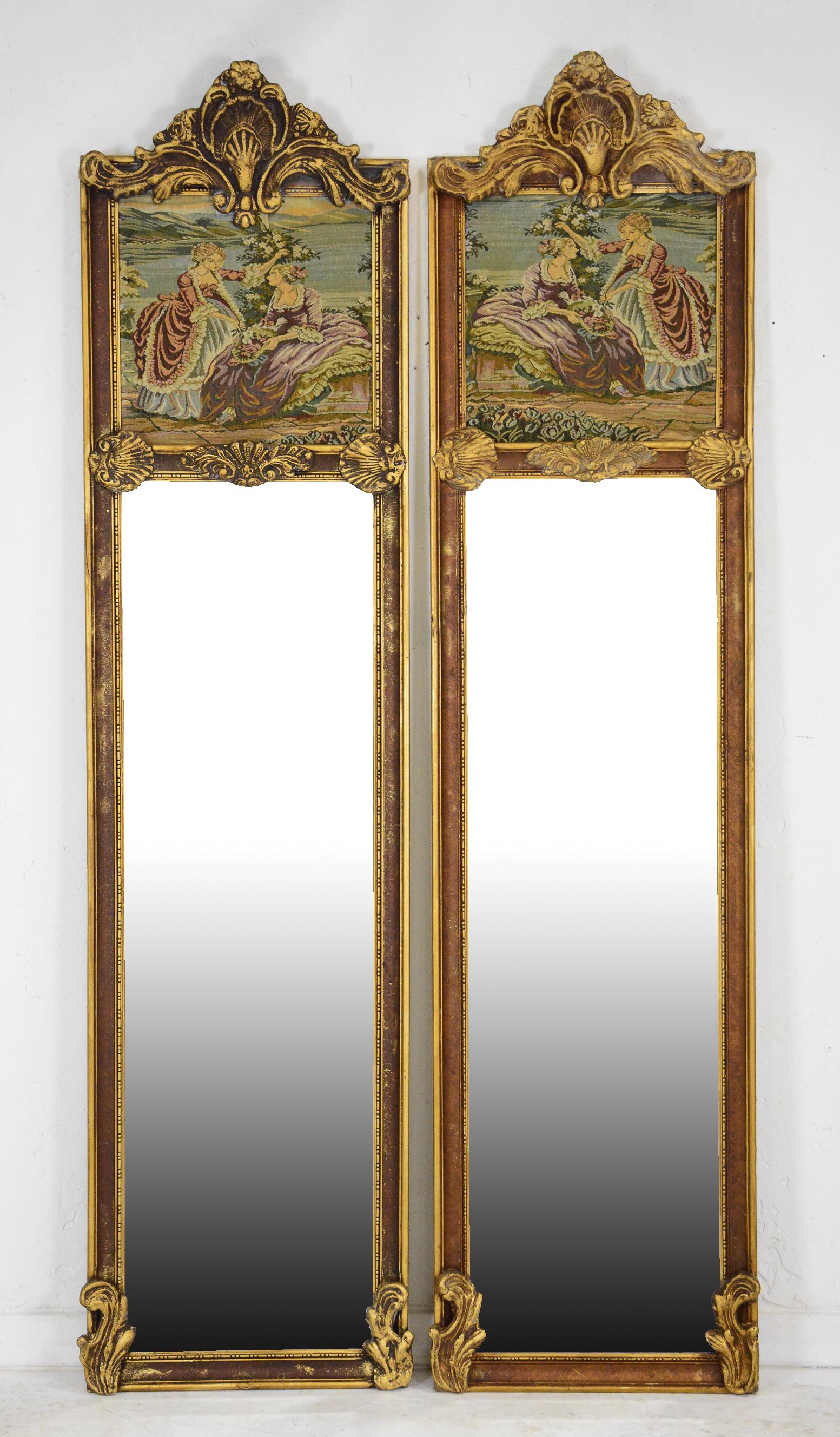2 French Style Tall Framed Mirror With Tapestry Top (1 of 3)