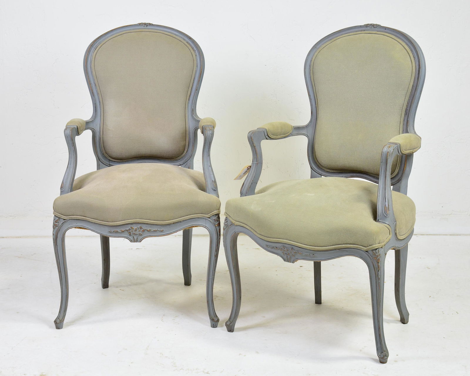 Pair Painted Grey French Arm Chairs (1 of 5)