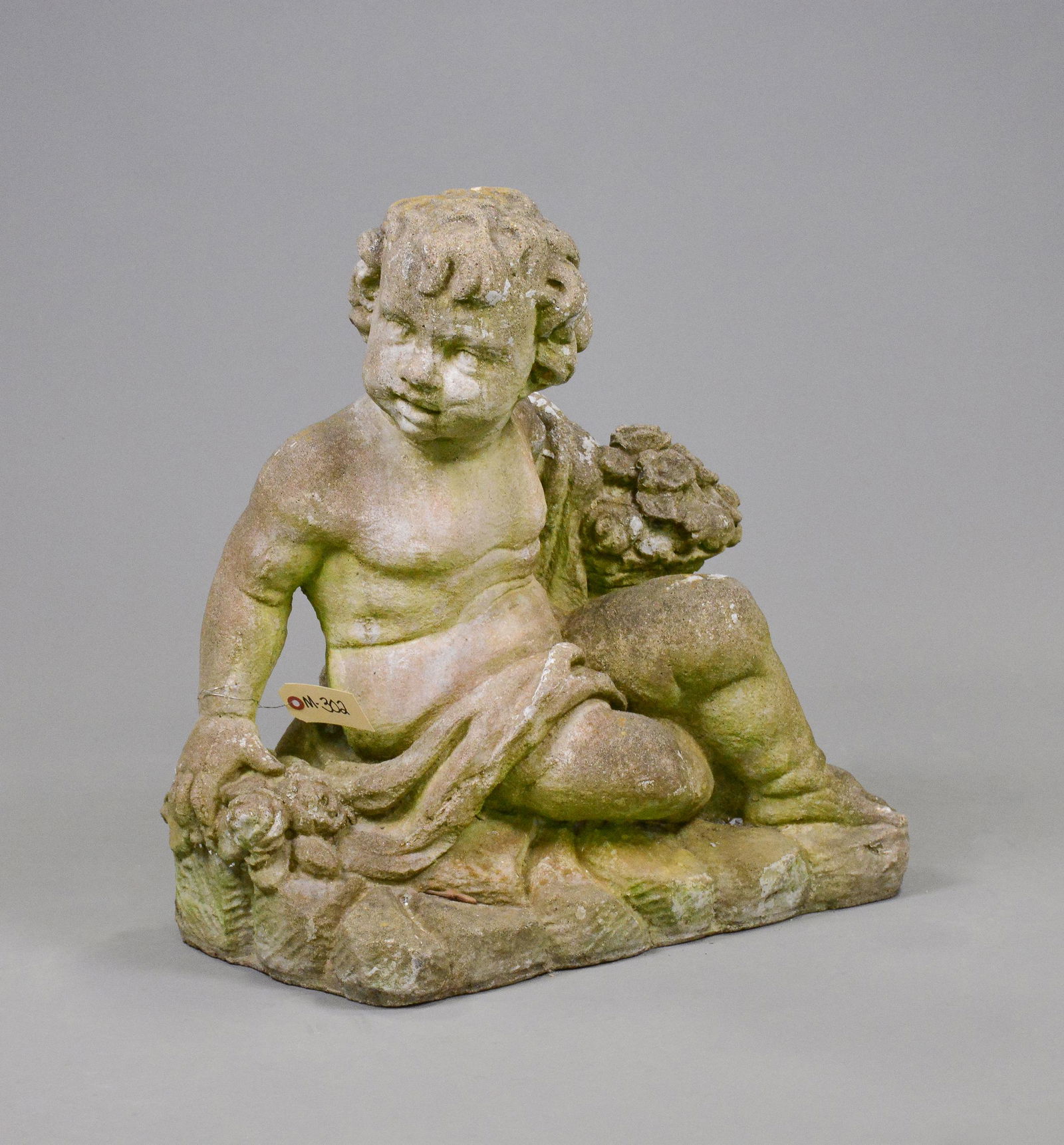 Cast Stone Cherub Sitting With Flower Basket (1 of 2)