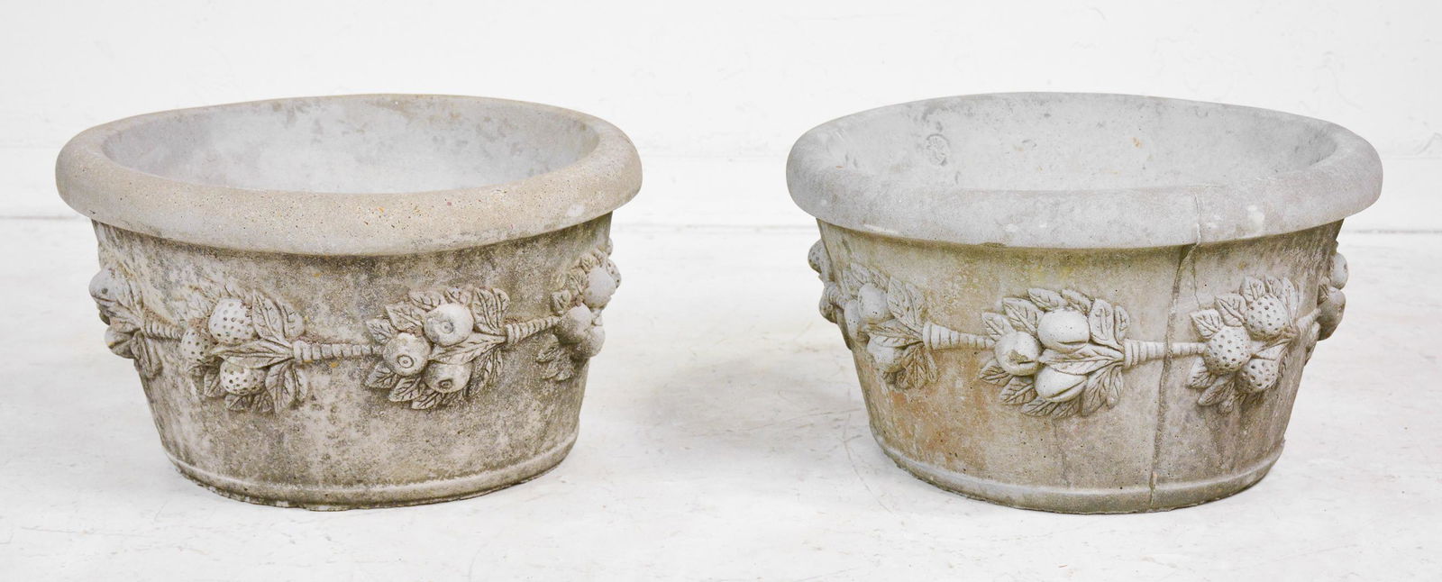 Round Cast Stone Planters With Berry Motif (1 of 5)