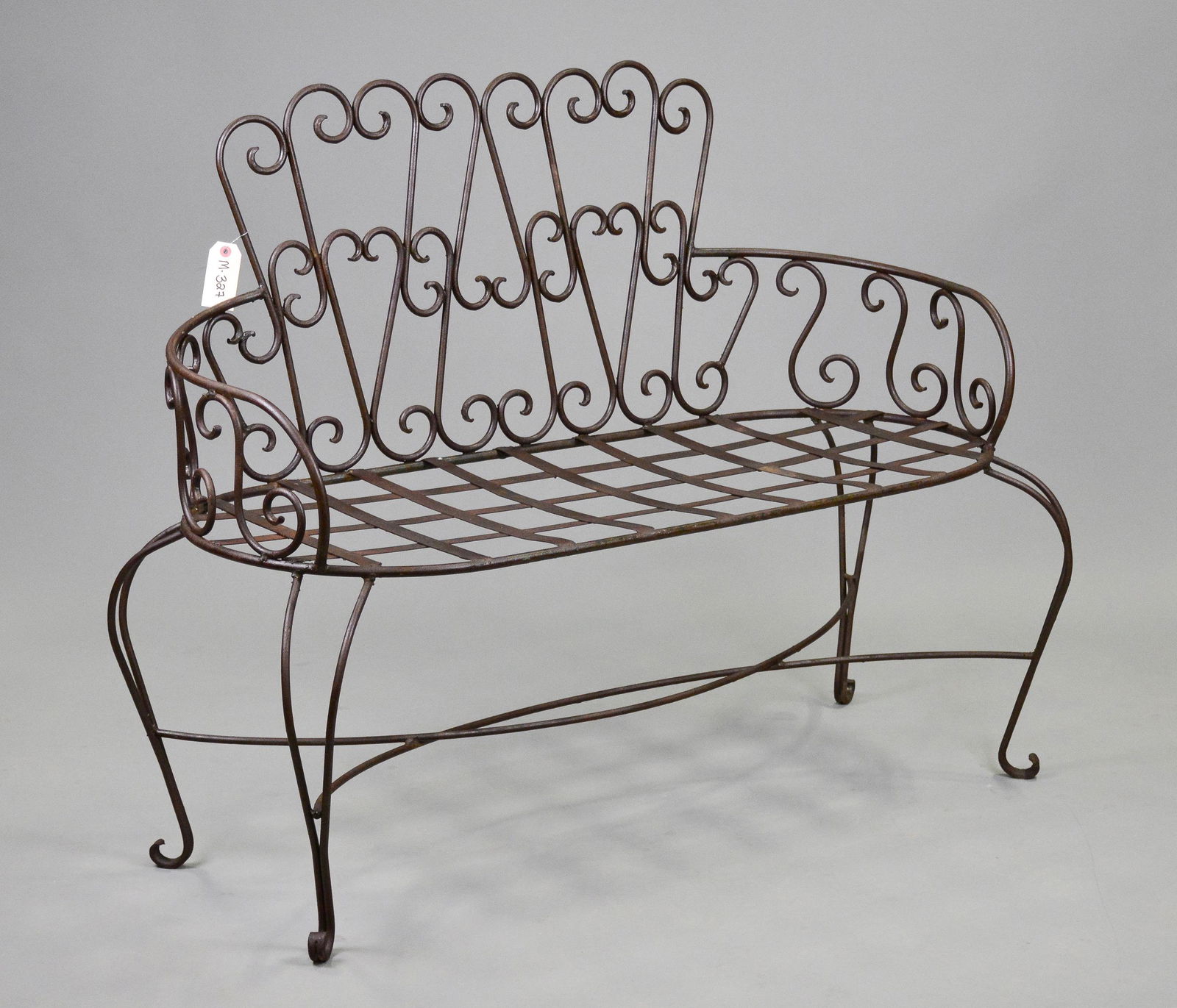 French Style Scroll Back Metal Bench (1 of 2)