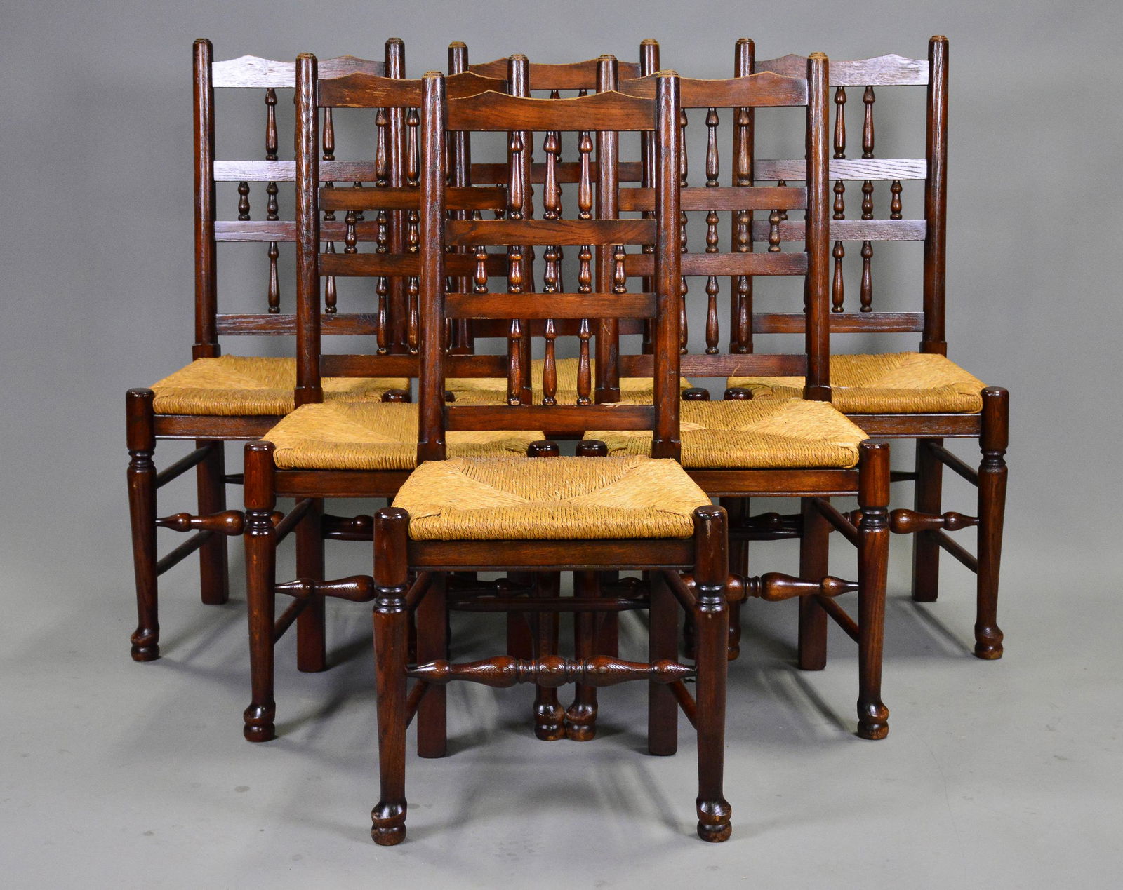 Set Of 6 Rush Seat Oak Chairs (1 of 5)