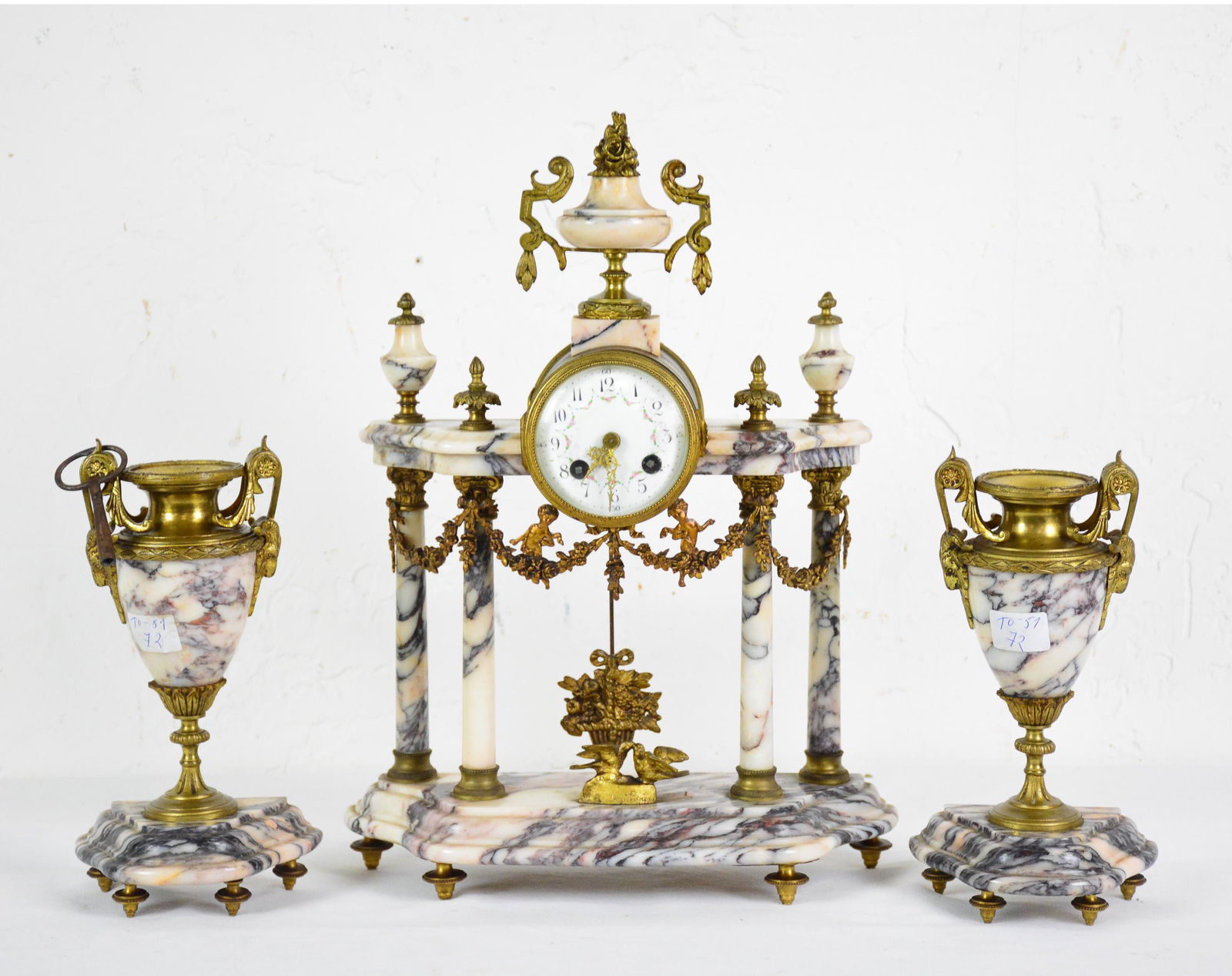 3pc Marble Mantle Clock (1 of 5)
