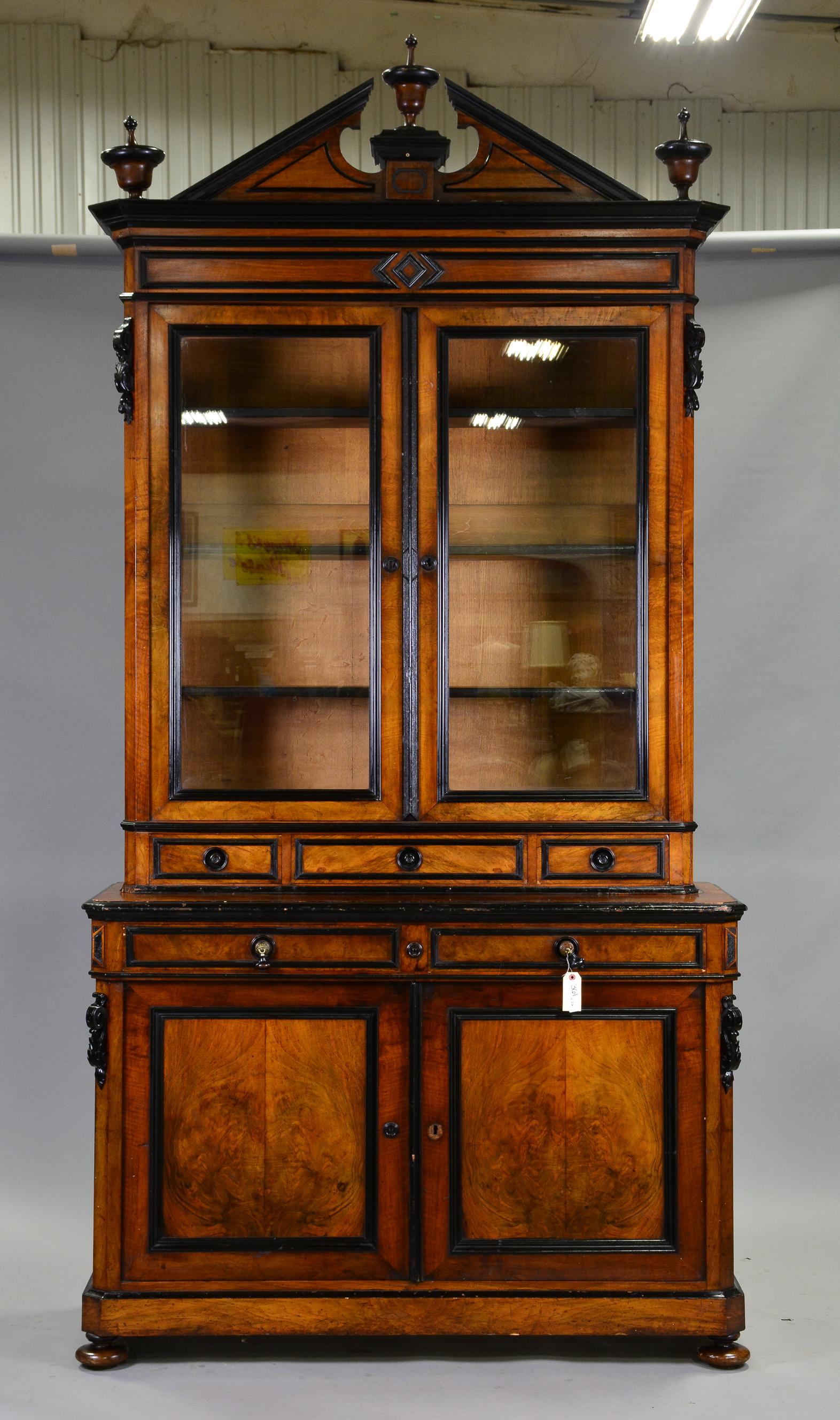 Large Walnut Stepback Bookcase / Cupboard (1 of 10)
