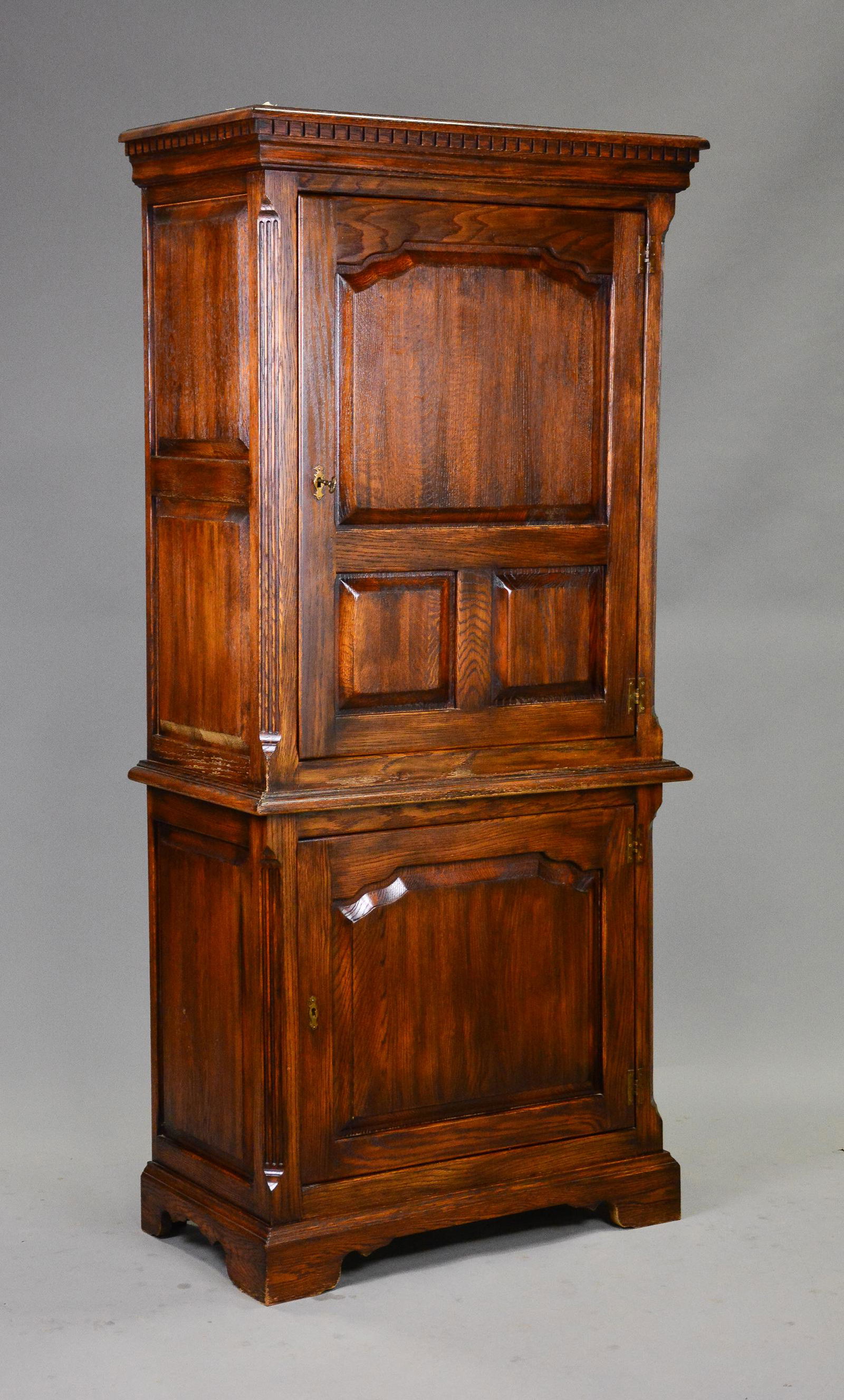 French Tall Oak Double Door Cupboard (1 of 4)