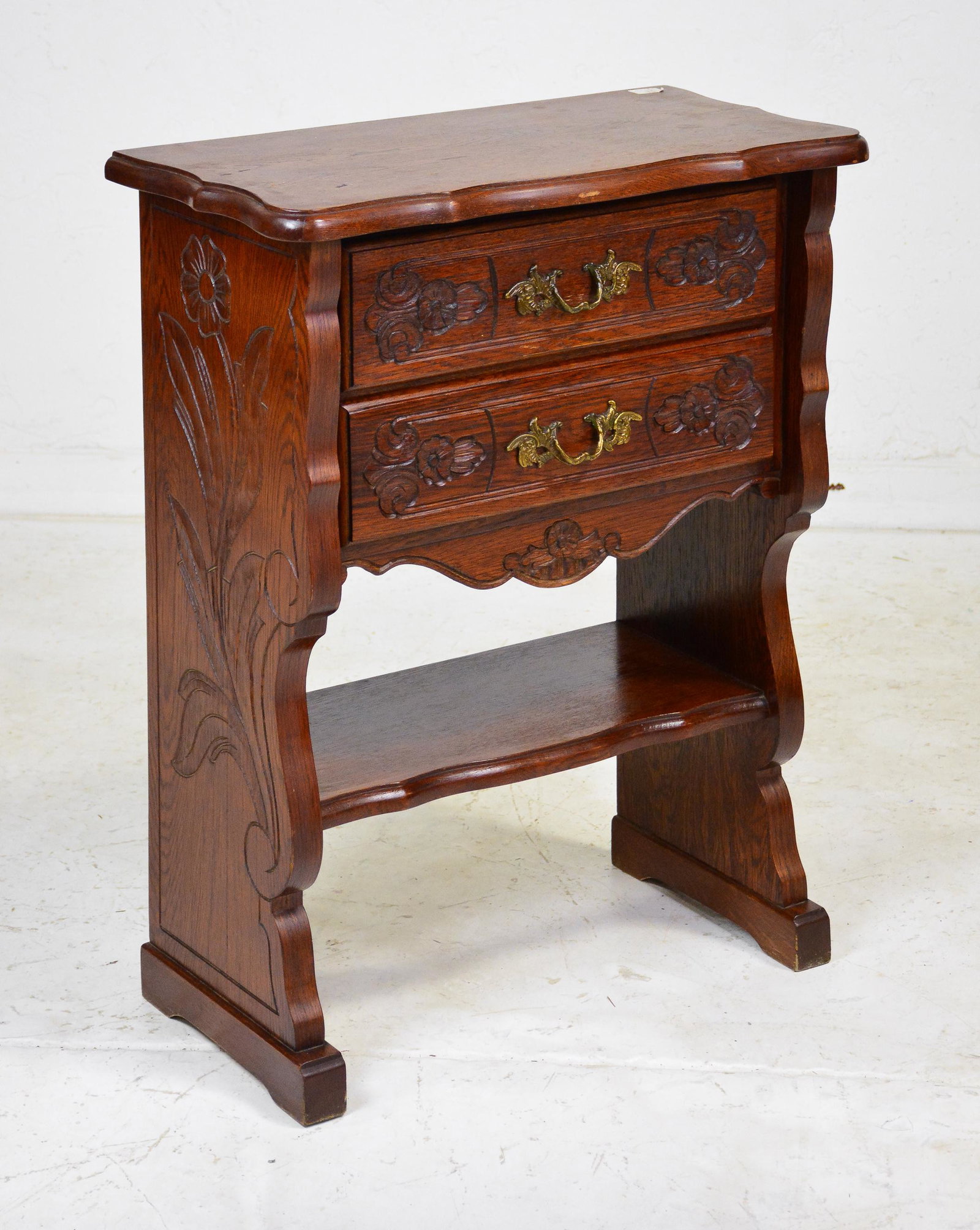 French Carved 2 Drawer Cabinet: French Carved 2 Drawer Cabinet - 32 in tall x 25 x 14