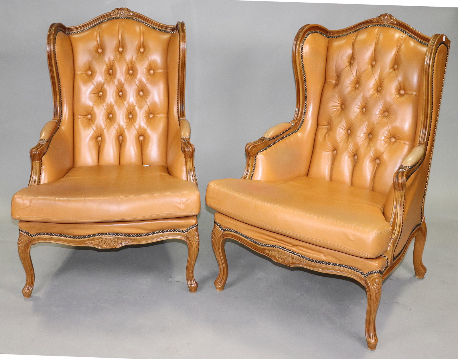 Pair Country French Button Tufted Lounge Chairs (1 of 6)