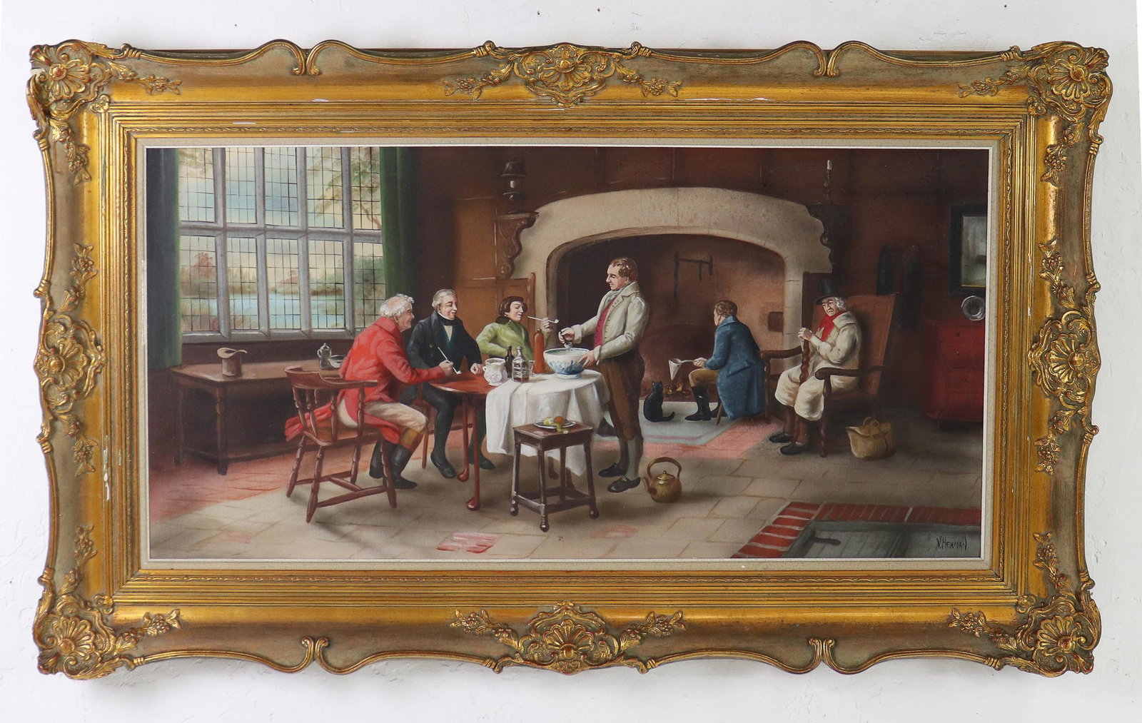 Framed European Oil Painting - Men at a Table (1 of 11)