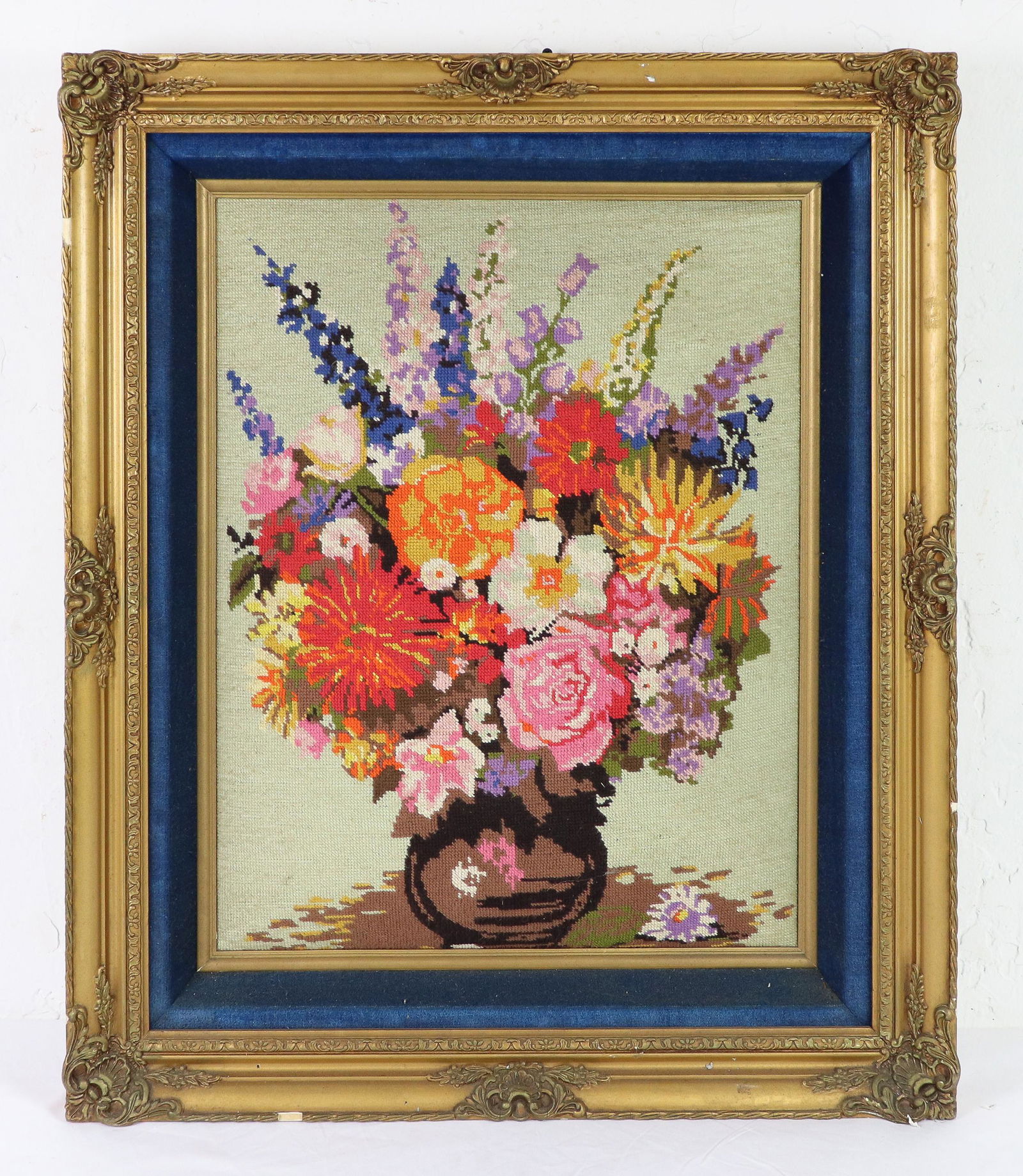 Gold Framed European Needlepoint - Floral (1 of 5)
