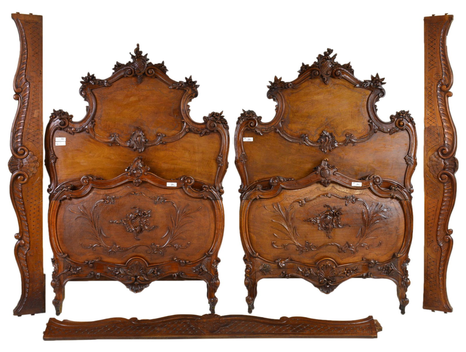 Pair Louis XV Style Carved Walnut Beds (1 of 6)