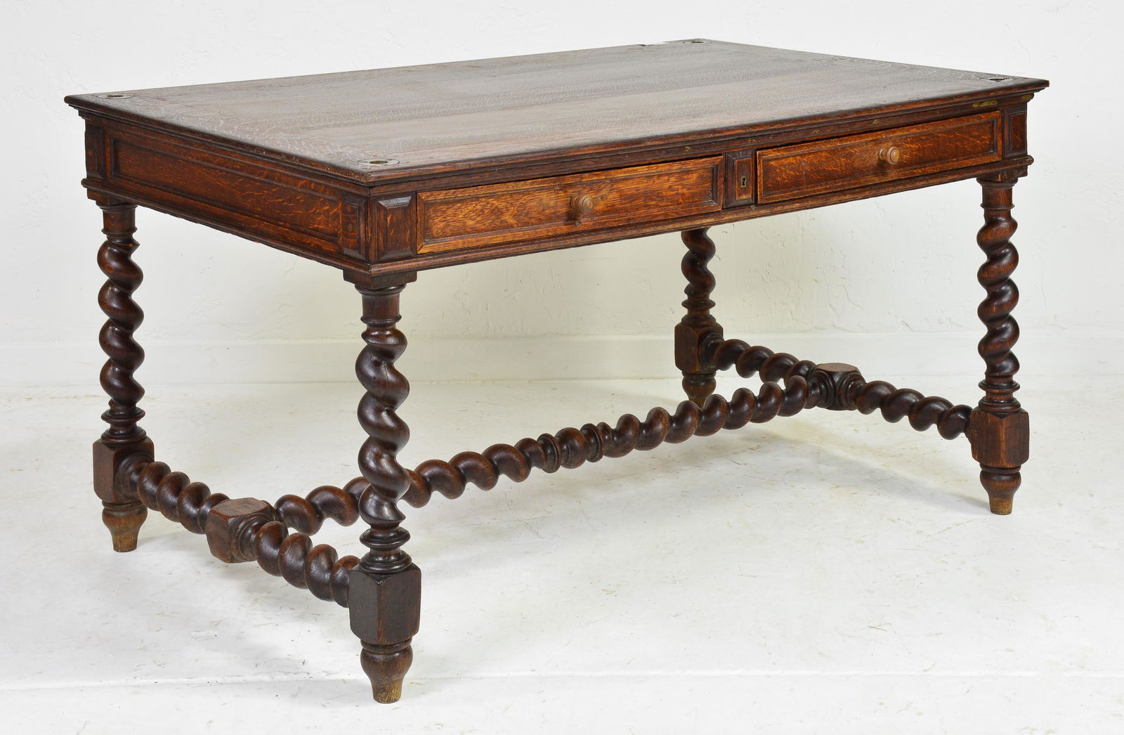 Louis XIII Style Barley Twist Oak Desk (1 of 4)