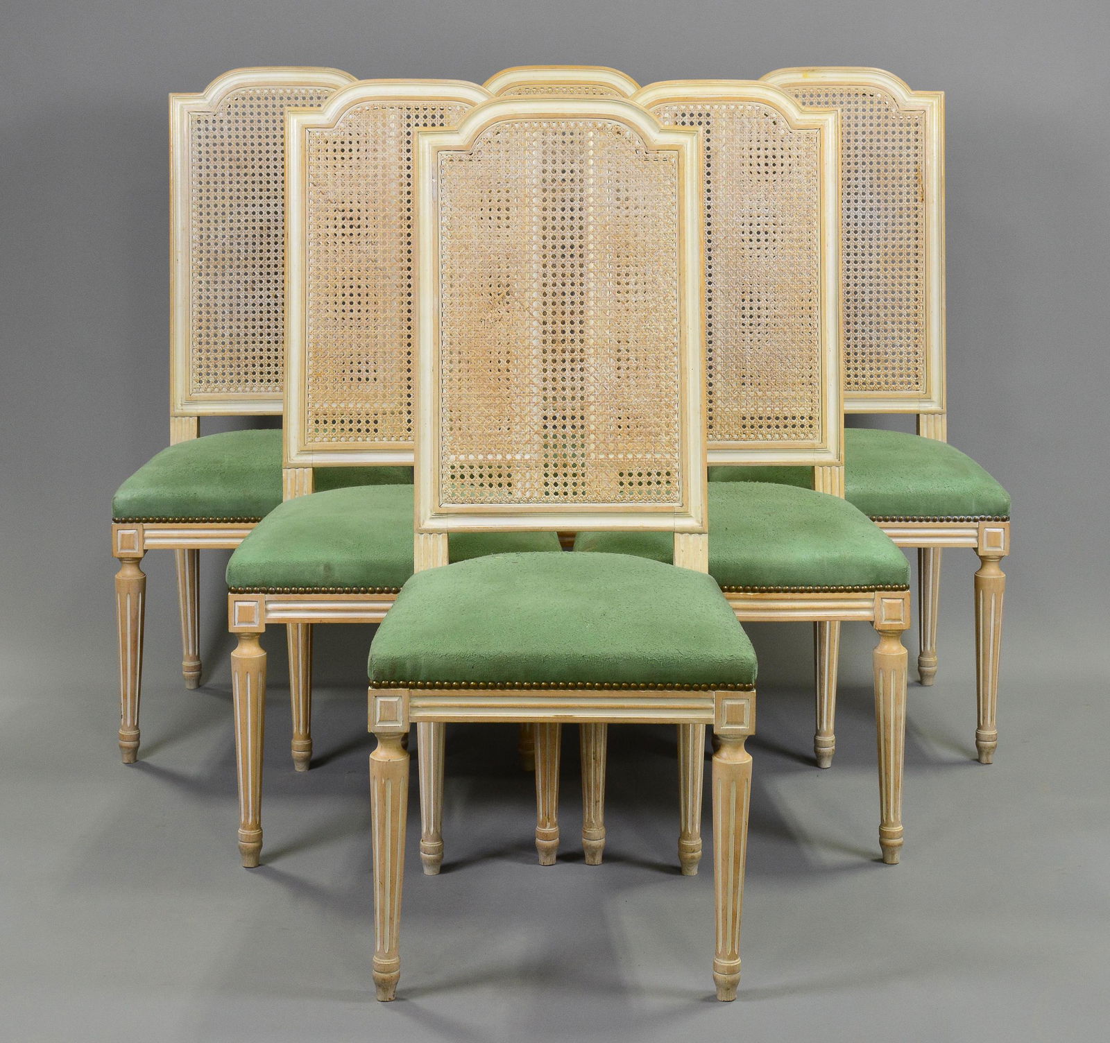 Louis XVI Style Set Of 6 Painted Cane Back Chairs (1 of 5)