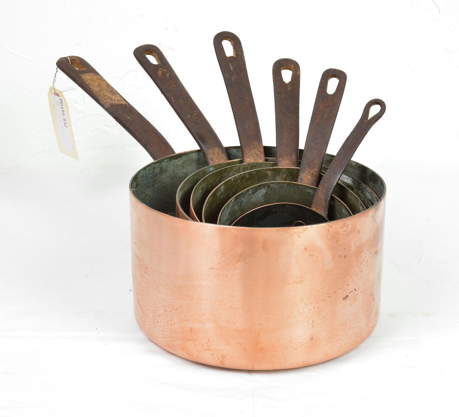 Set Of 5 Graduated Copper Sauce Pans (1 of 3)