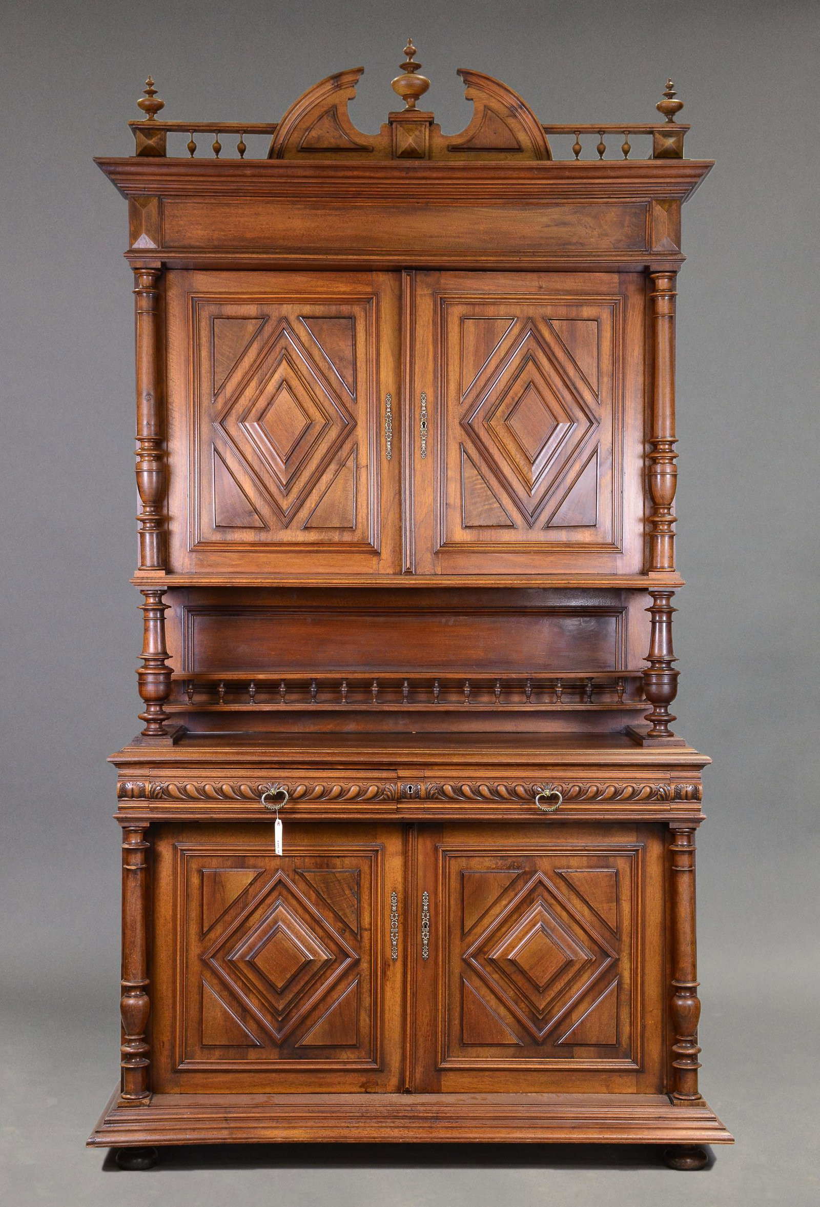 Large French Diamond Carved Double Buffet: Large French Double Buffet with Diamond Carving - 108 in tall x 58 x 23