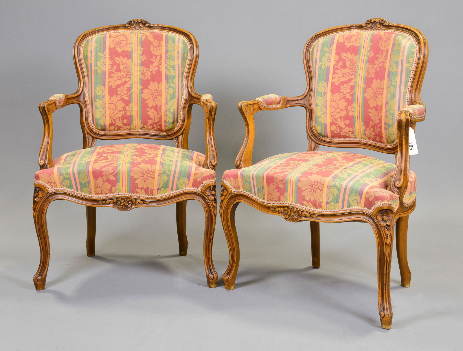 Pair Louis XV Style Upholstered Arm Chairs (1 of 3)