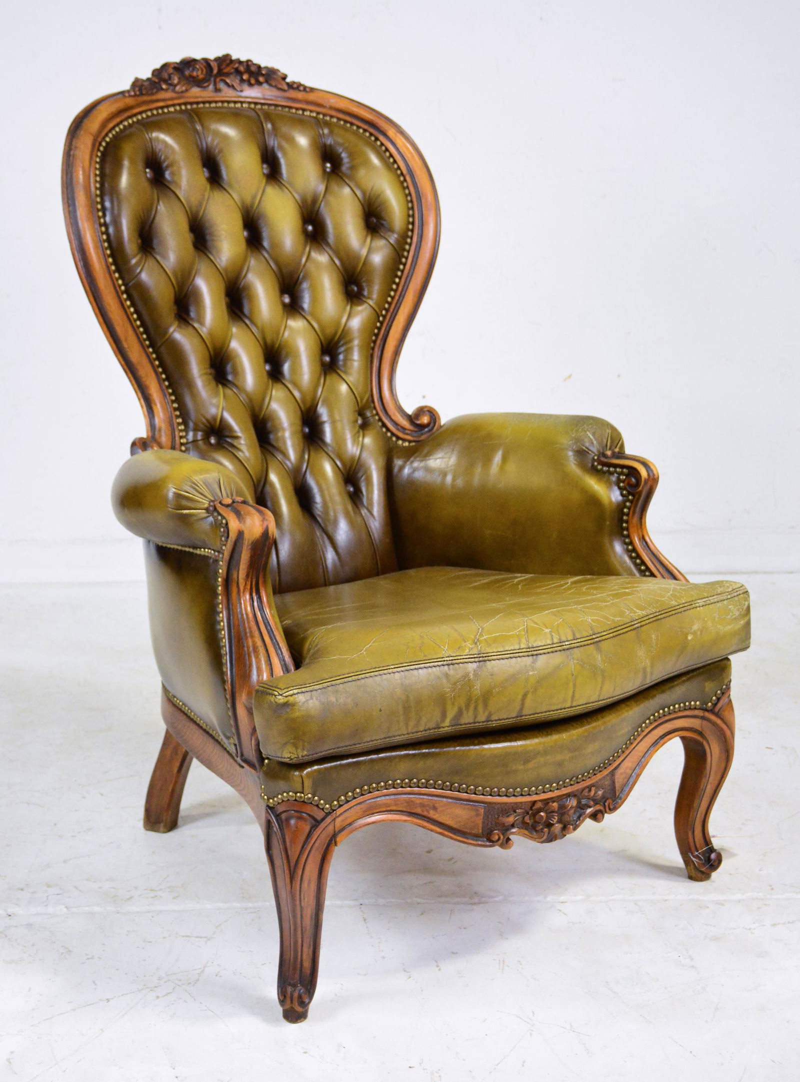 Green Leather Button Tufted Back Arm Chair (1 of 5)