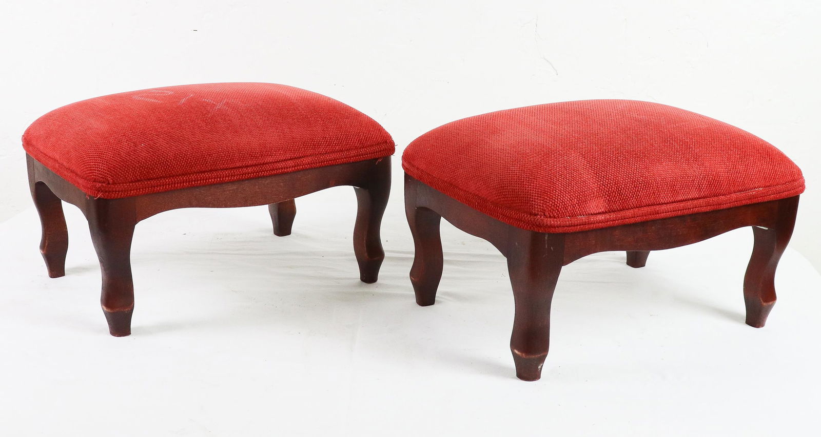 2 Small Louis XV Style Red Upholstered Stools (1 of 3)