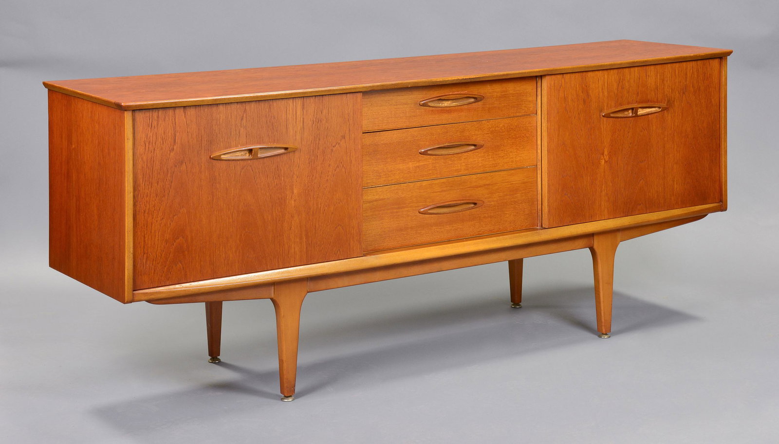 Mid Century Sliding Door Sideboard by Jentique: Danish Modern Style Teak Credenza by British Maker Jentique - 29 in tall x 60 x 18