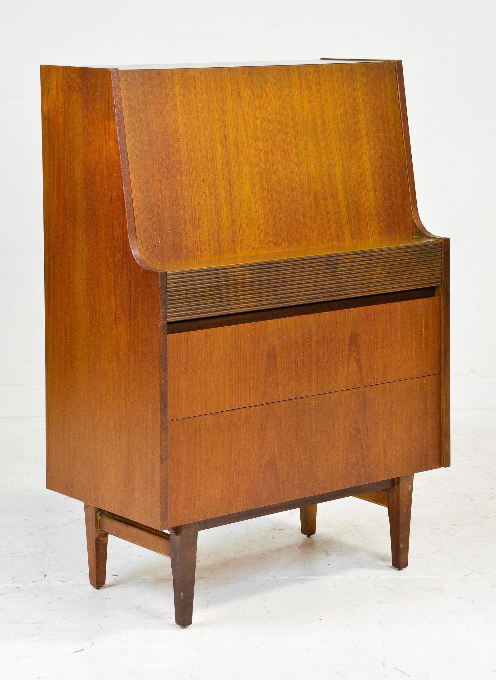 Mid Century Modern Drop Front Desk - Grooved Drawer: Danish Modern Style Drop Front Desk - Grooved Drawer - 43 in tall x 30 x 17