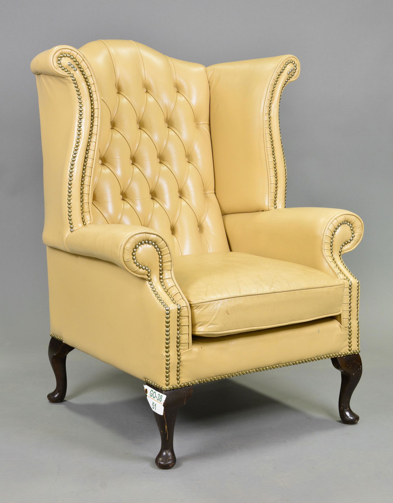 Off White / Cream Leather Chesterfield Wing Chair (1 of 5)