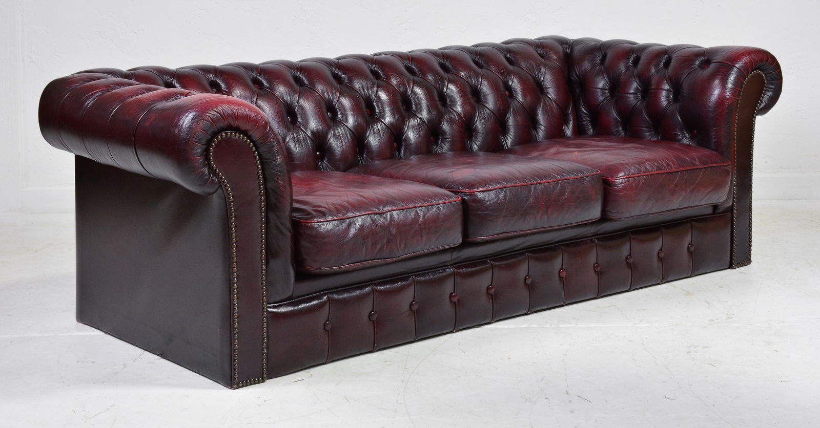 Red Oxblood Leather Chesterfield 3 Seat Sofa (1 of 6)