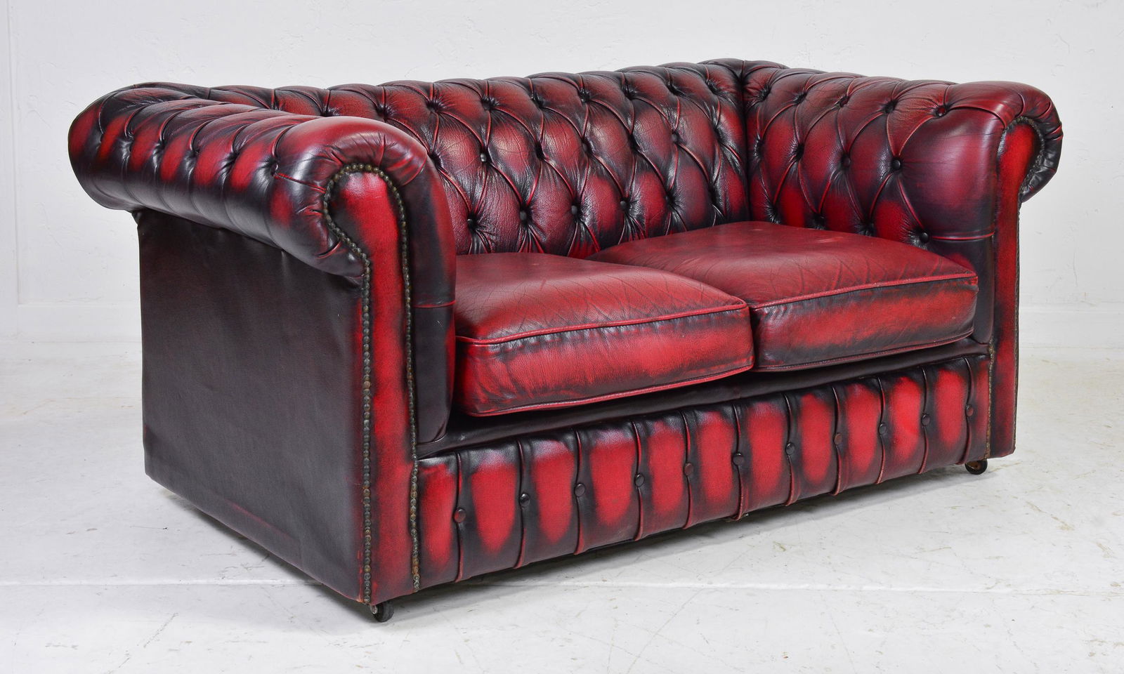 Red Oxblood Leather Chesterfield 2 Seat Sofa (1 of 7)