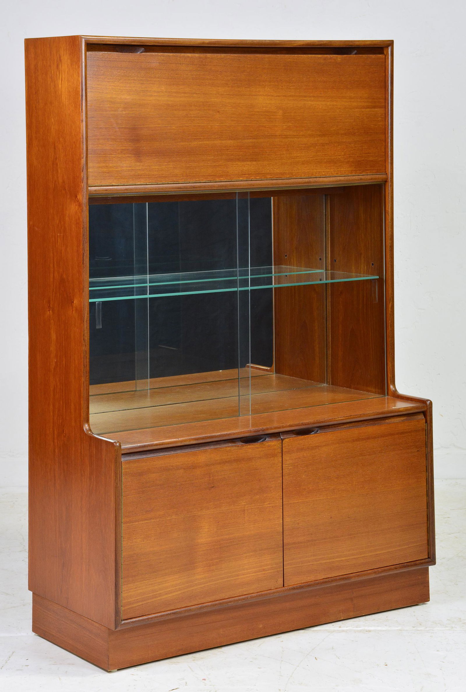 Mid Century Modern Cocktail Cabinet - Turnidge: Danish Modern Style Cocktail Cabinet with Mirrored display Area - 55 in tall x 36 x 16