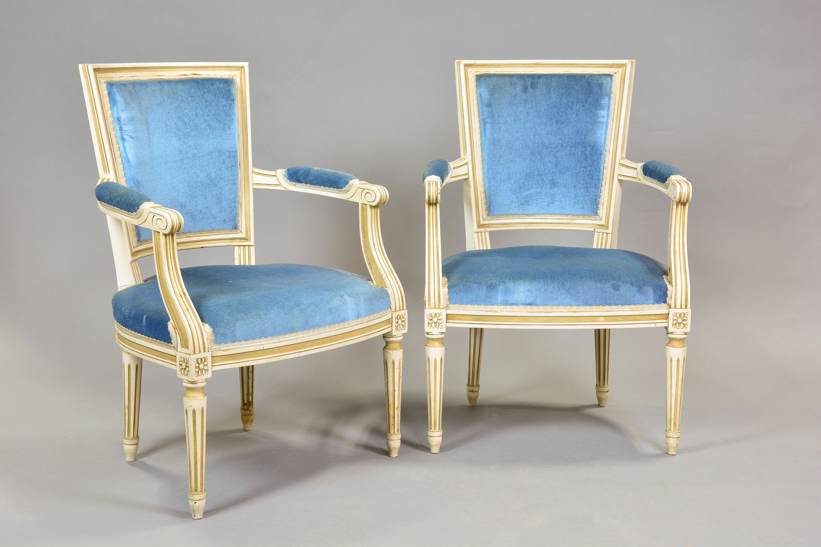 Pair Louis XV Style Painted Arm Chairs (1 of 6)