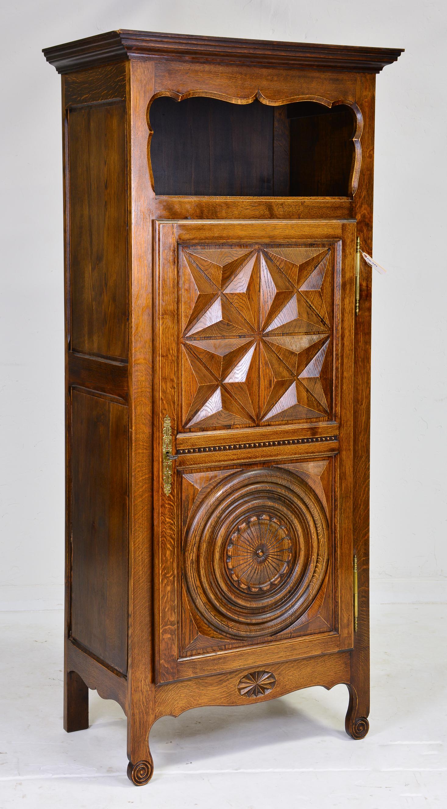 French Carved Diamond Oak Cupboard (1 of 4)