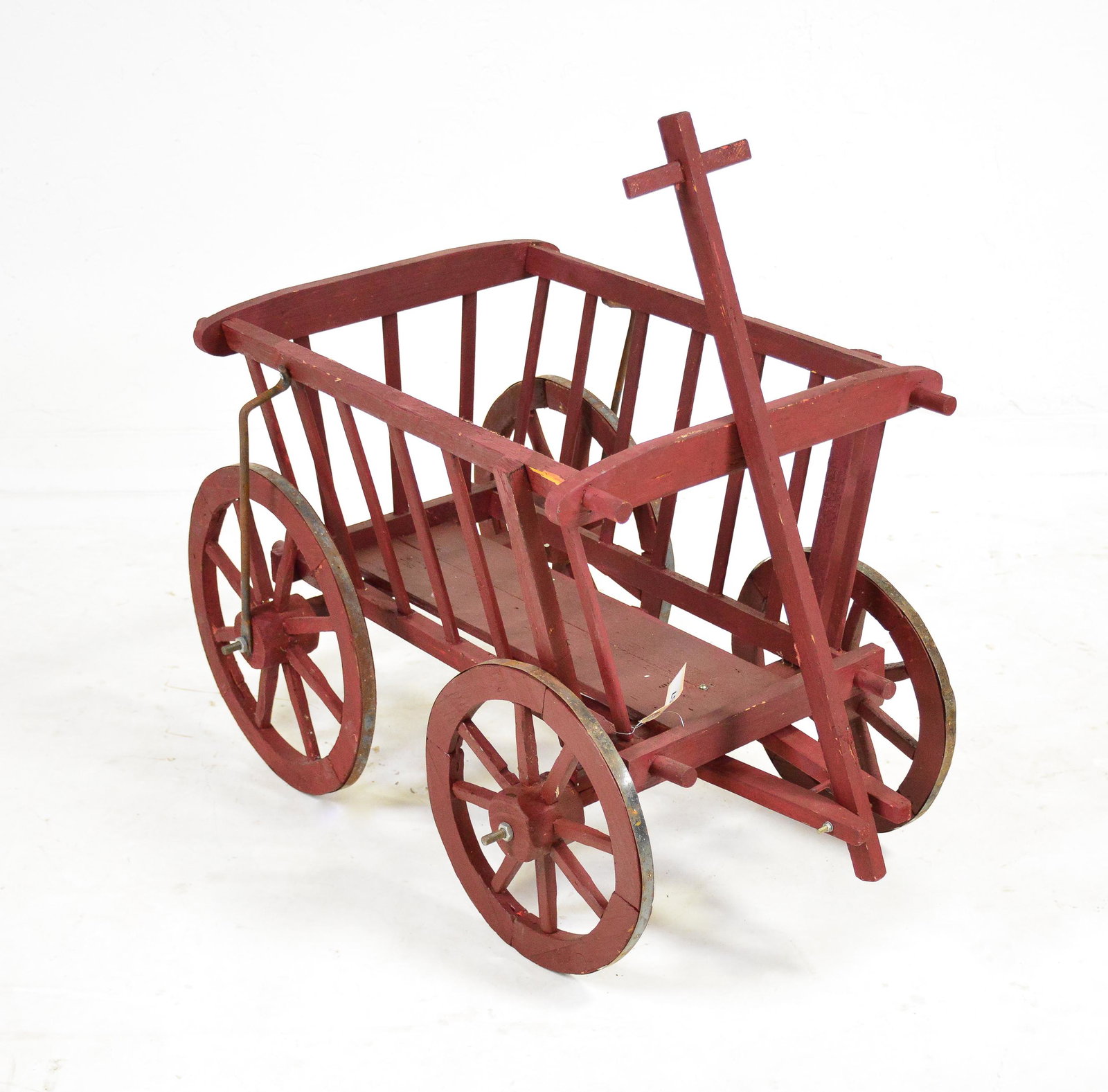 Red Painted European Dog Cart: Red Painted European Dog Cart - 34 in tall x 37 x 18