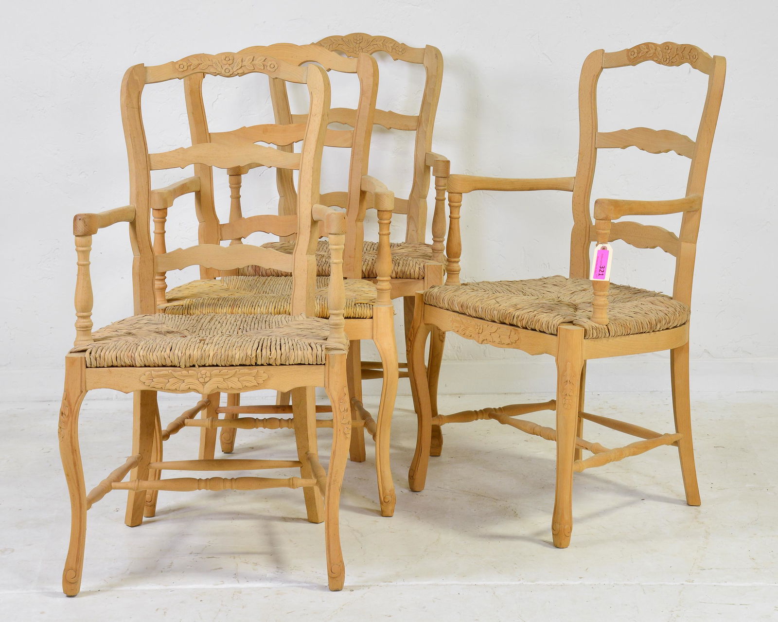 4 French Style Ladder Back Rush Seat Arm Chairs (1 of 4)