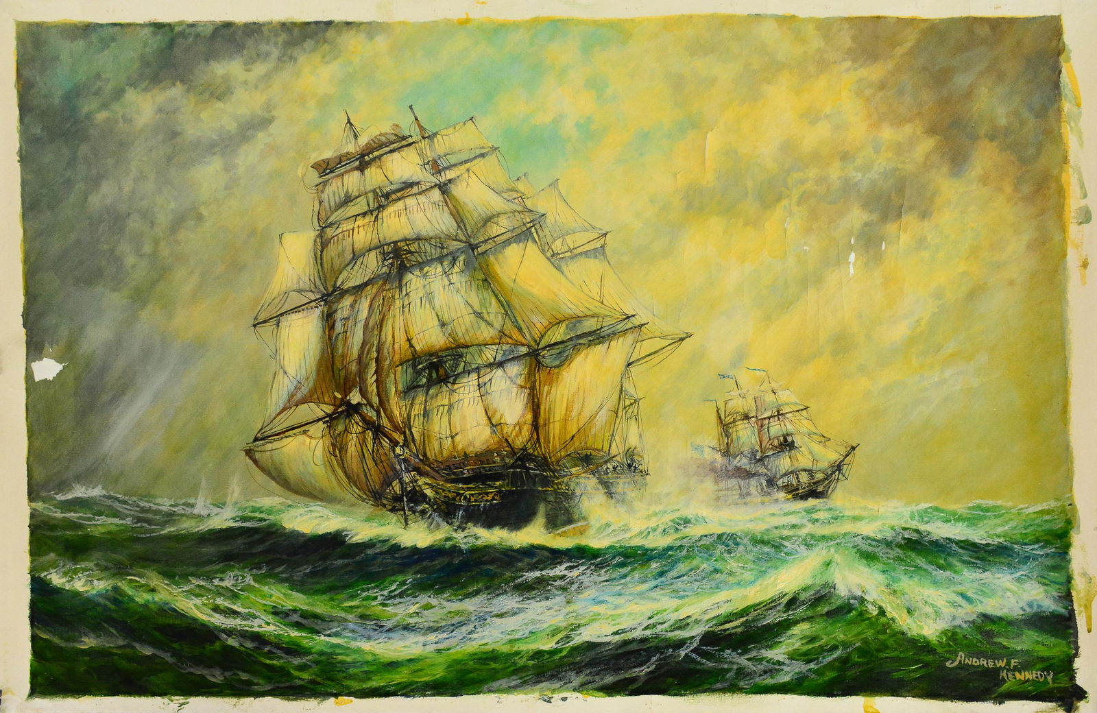 "Clipper Ship" Oil On Canvas - A. F. Kennedy (1 of 5)