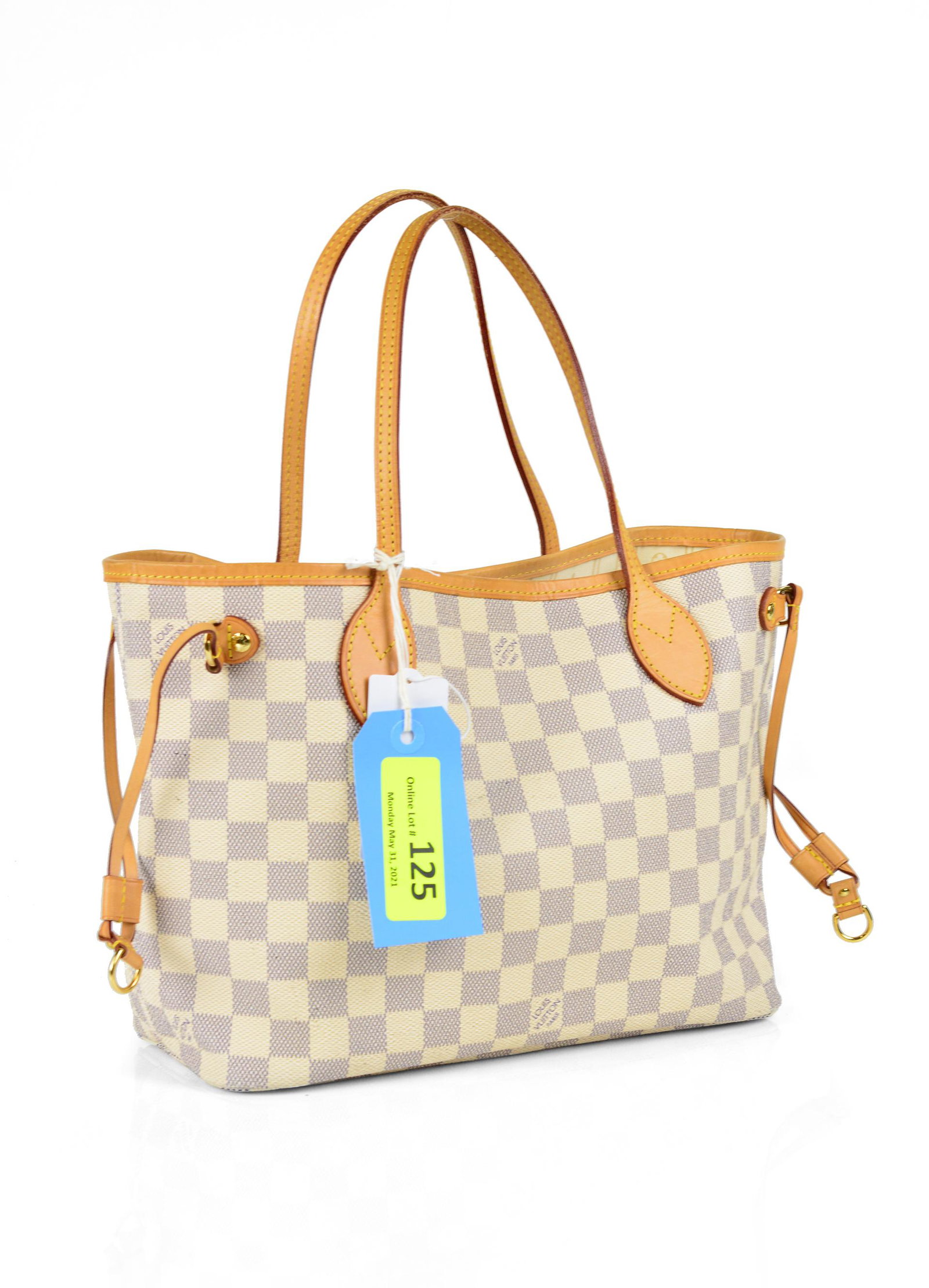 Louis Vuitton Neverfull PM in Vachetta Damier Azur (1 of 6)