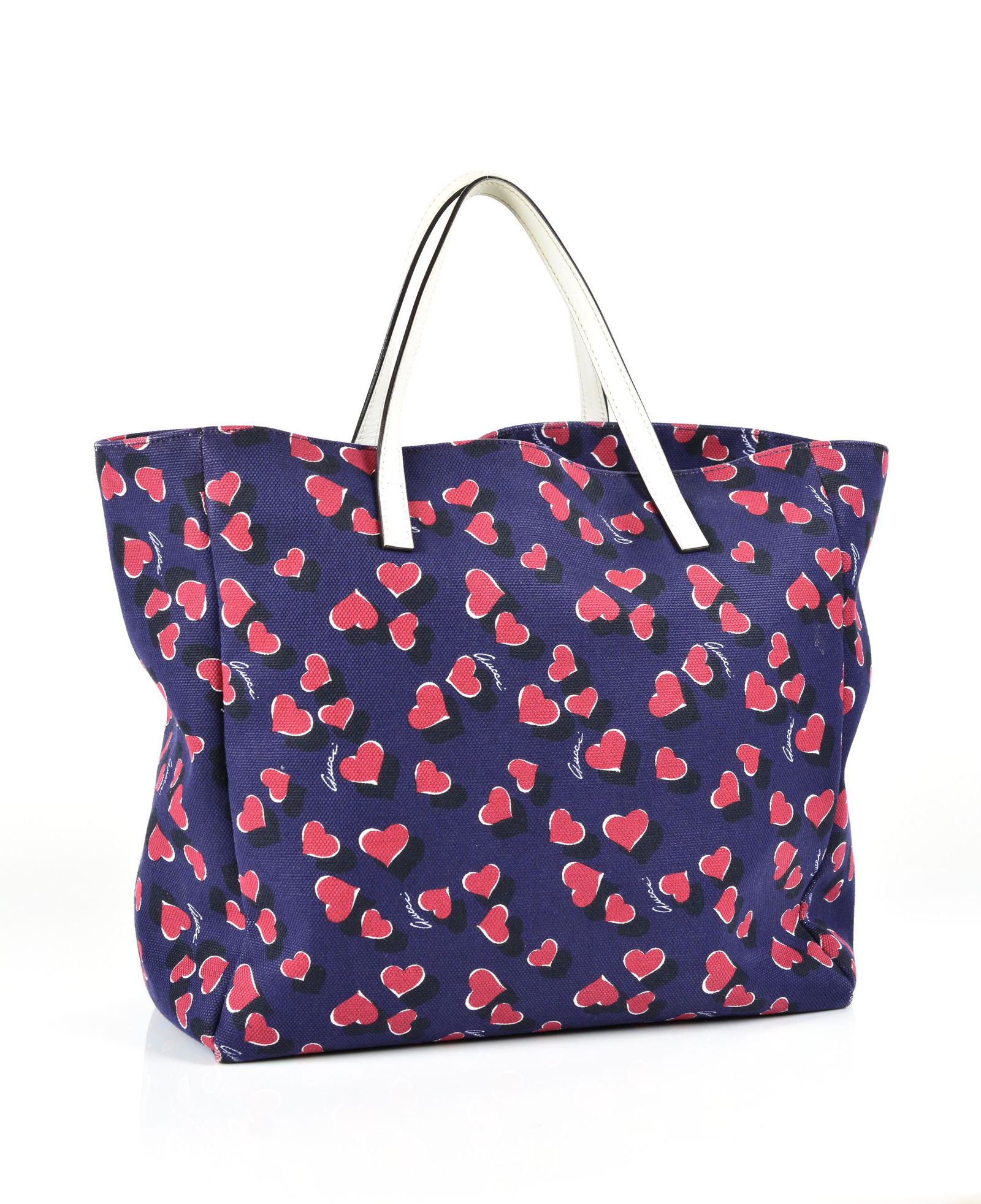 Gucci Heart Tote  in White Leather Heart Print Canvas (1 of 5)