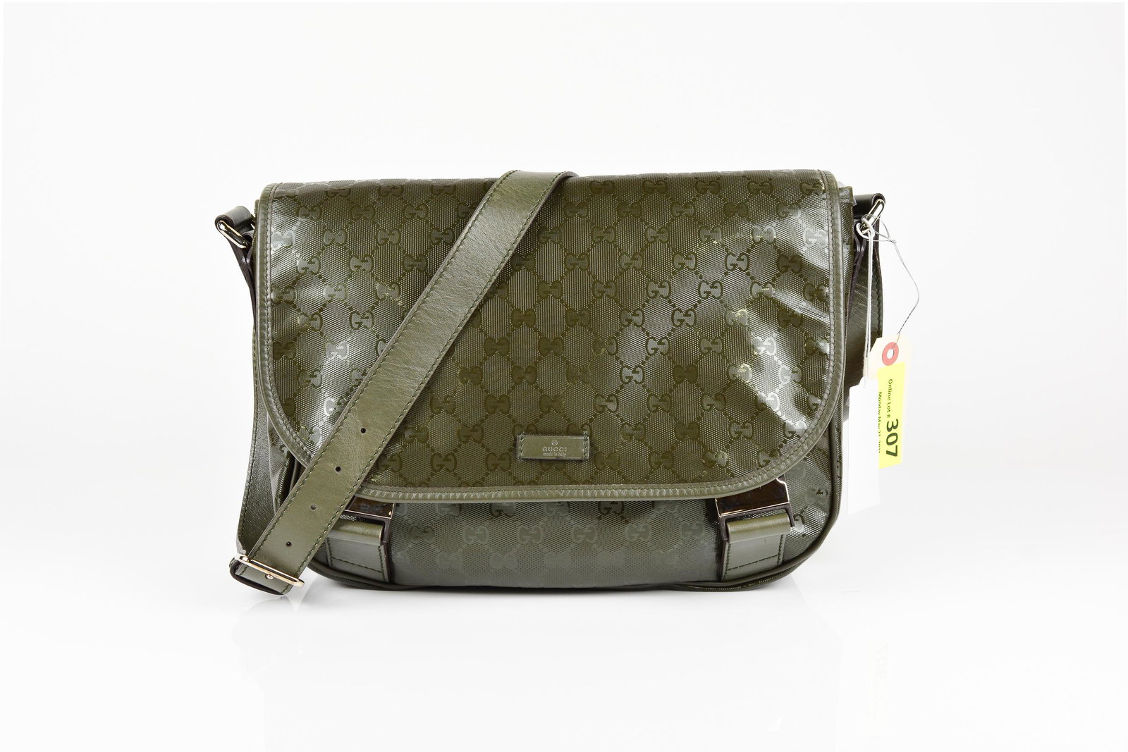 Gucci Imprime Flap Messenger - Guccisima Imprint Canvas: Genuine Pre-Owned Gucci Imprime Flap Messenger in Olive Green Guccisima Imprint Canvas in A condition. Date Code is 201732-520981 Measurements: 32*24,5*10cm (Length * Height * Width). This lot include