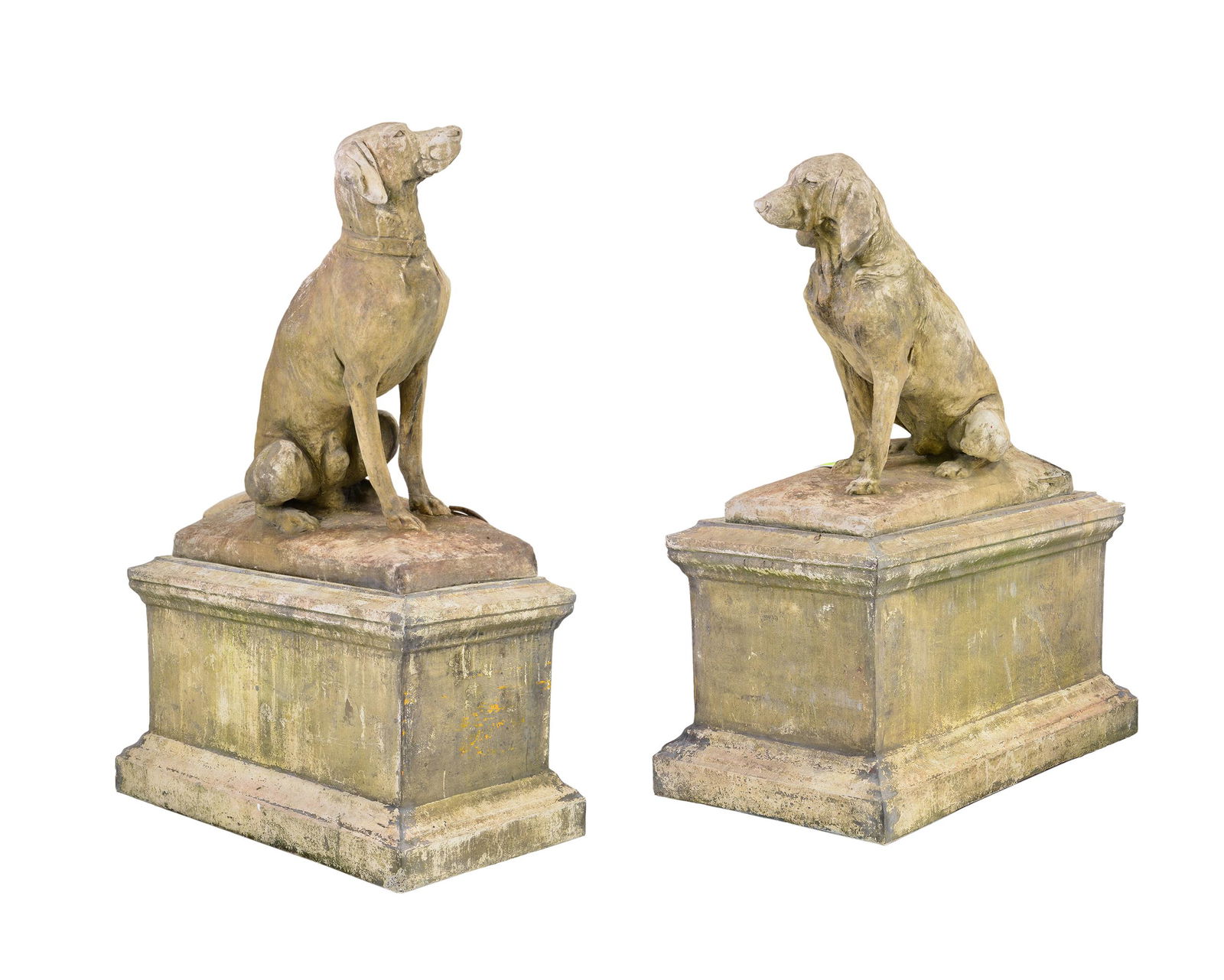 2 Large Life Size Stone Dogs On Plinth Bases (1 of 9)