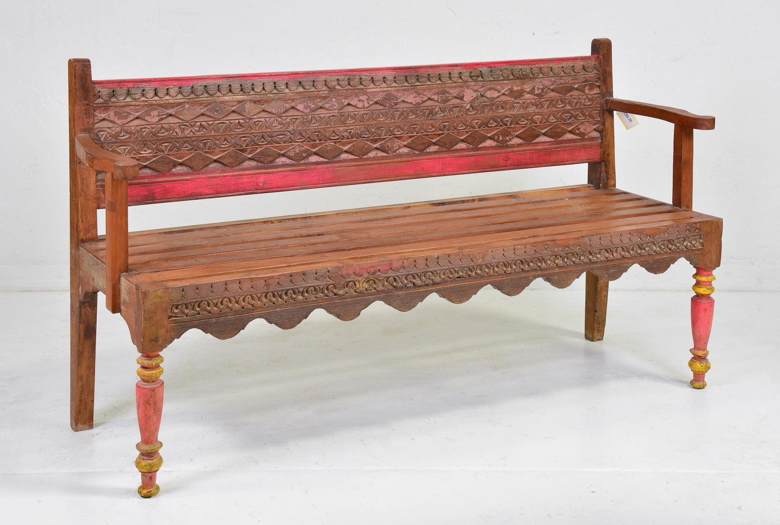 Carved Painted Arm Bench #1 (1 of 4)