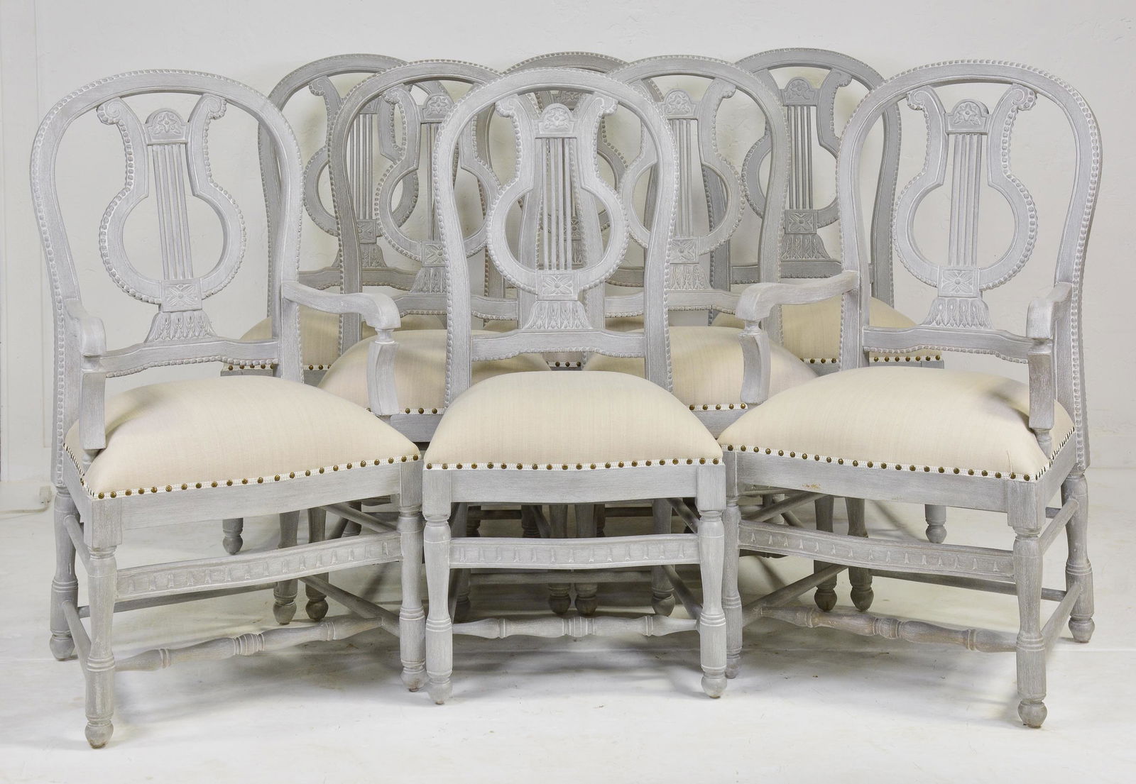 Set Of 8 Mystic Grey Painted Lyre Back Chairs (1 of 4)