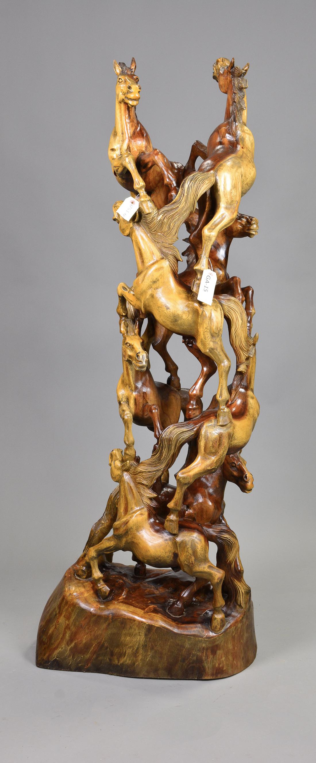 Carved Figural Teak Root Horse Tower (1 of 6)
