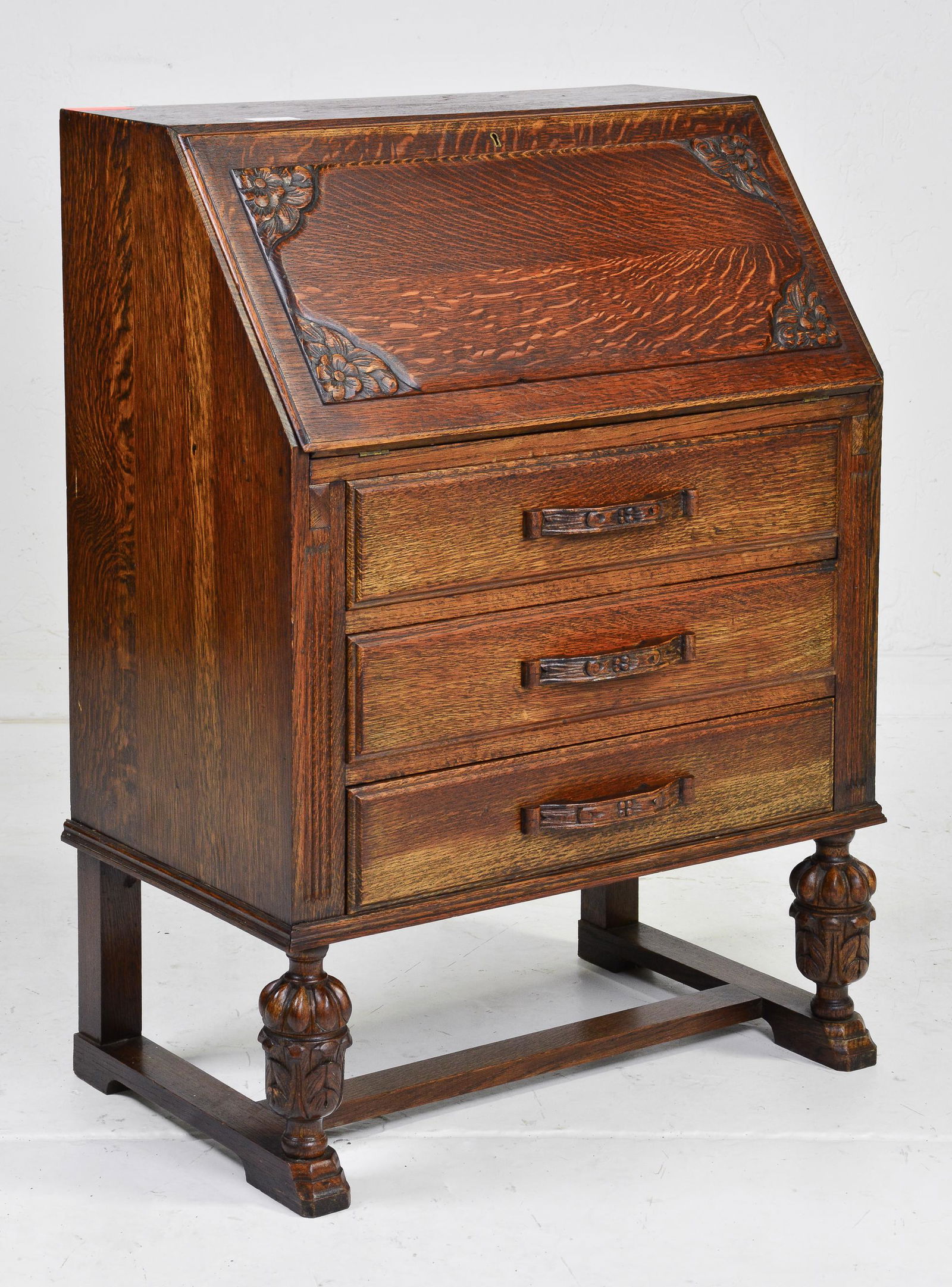 English Oak Drop Front Desk / Bureau (1 of 7)