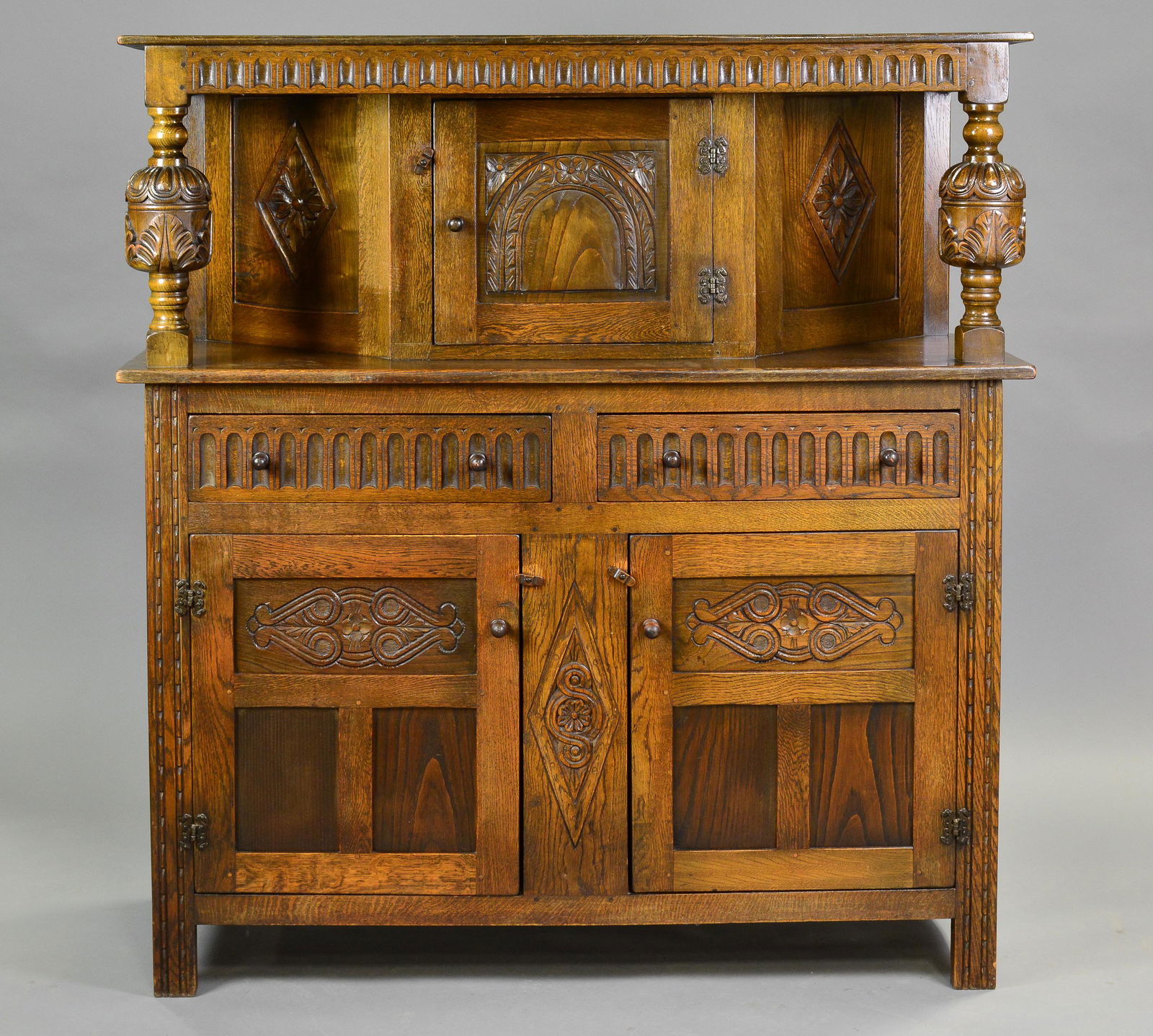 Small British Carved Oak Court Cupboard (1 of 3)