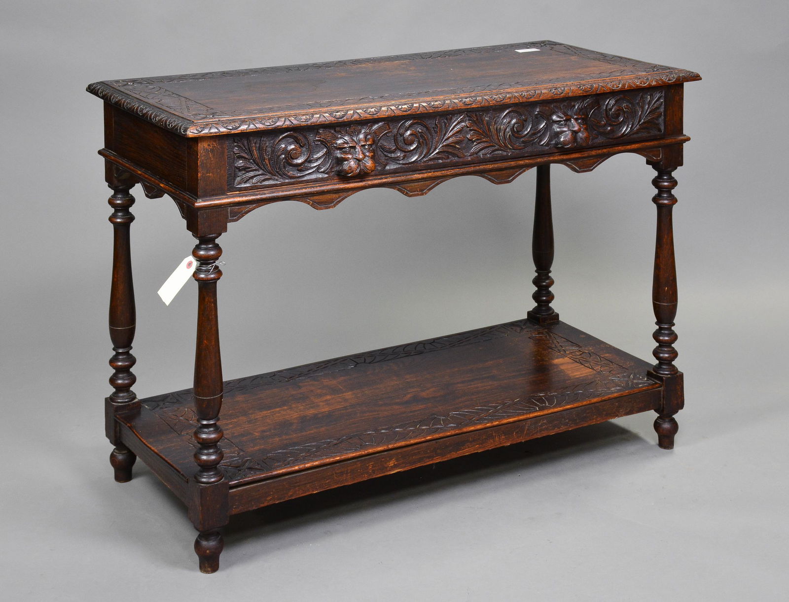 English Dark Oak Carved Single Drawer Hall Table (1 of 5)