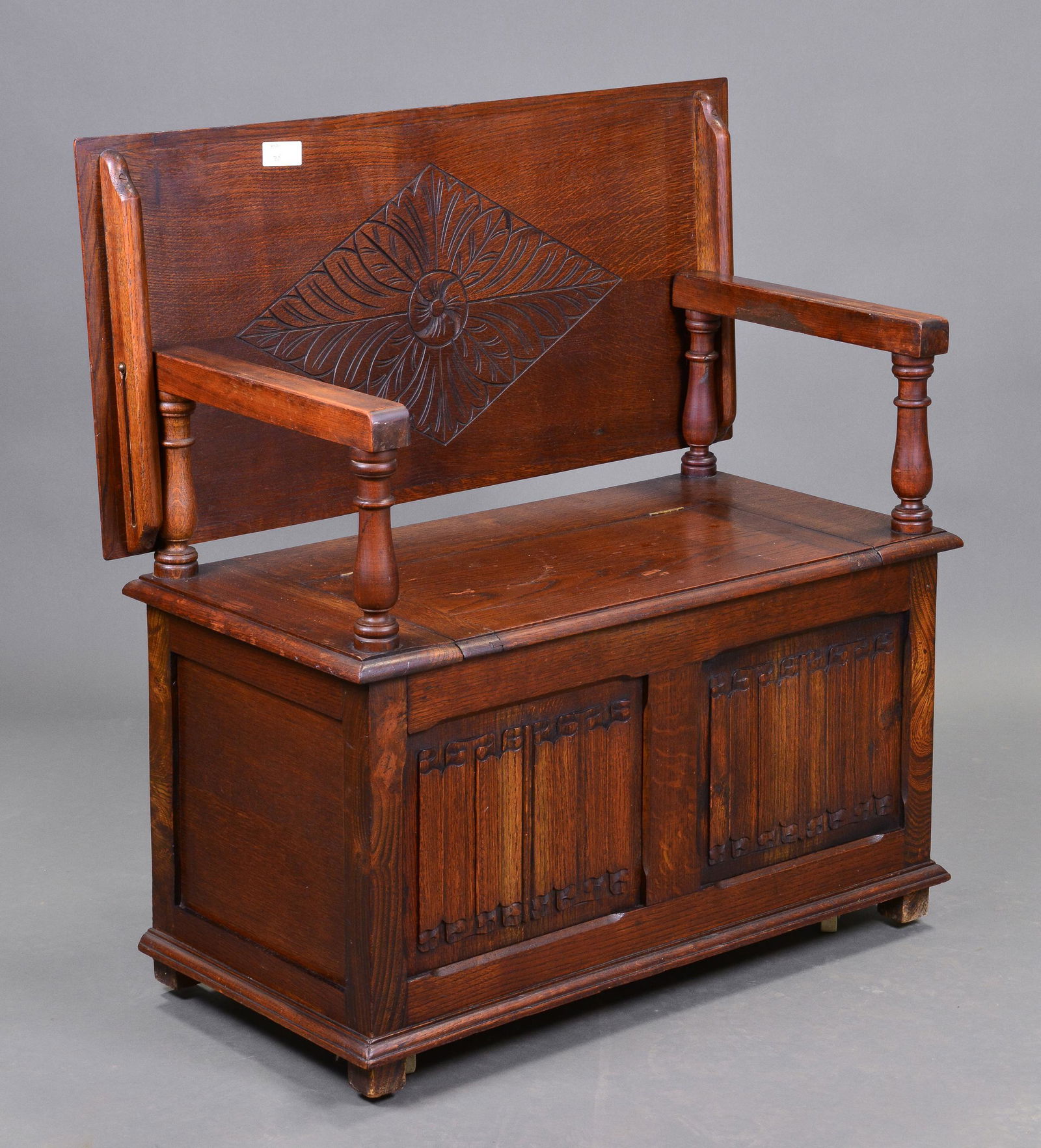 Oak Monks Bench With Linen Fold Carving (1 of 5)