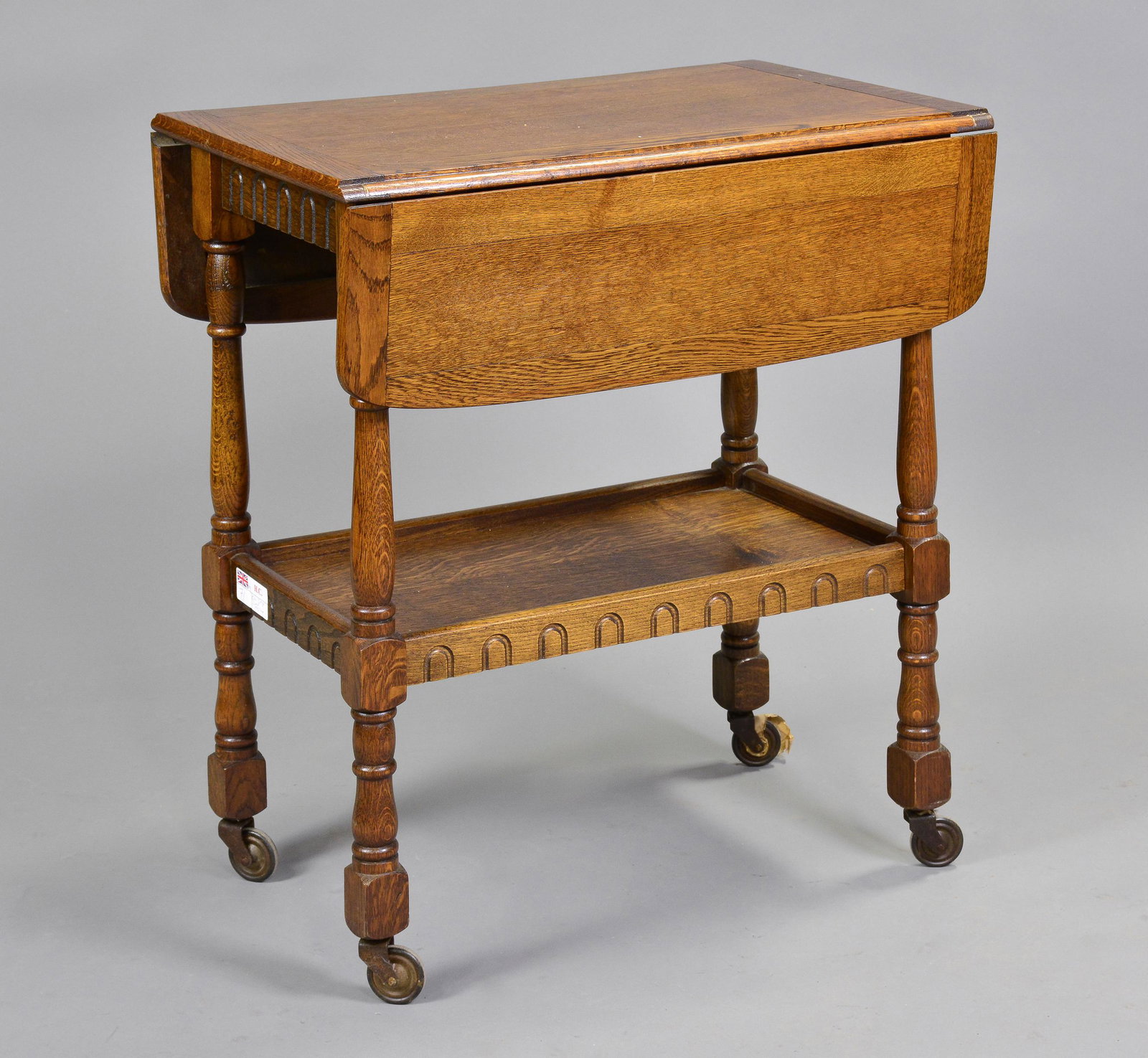 British Carved Oak Drop Leaf Trolley / Cart (1 of 3)