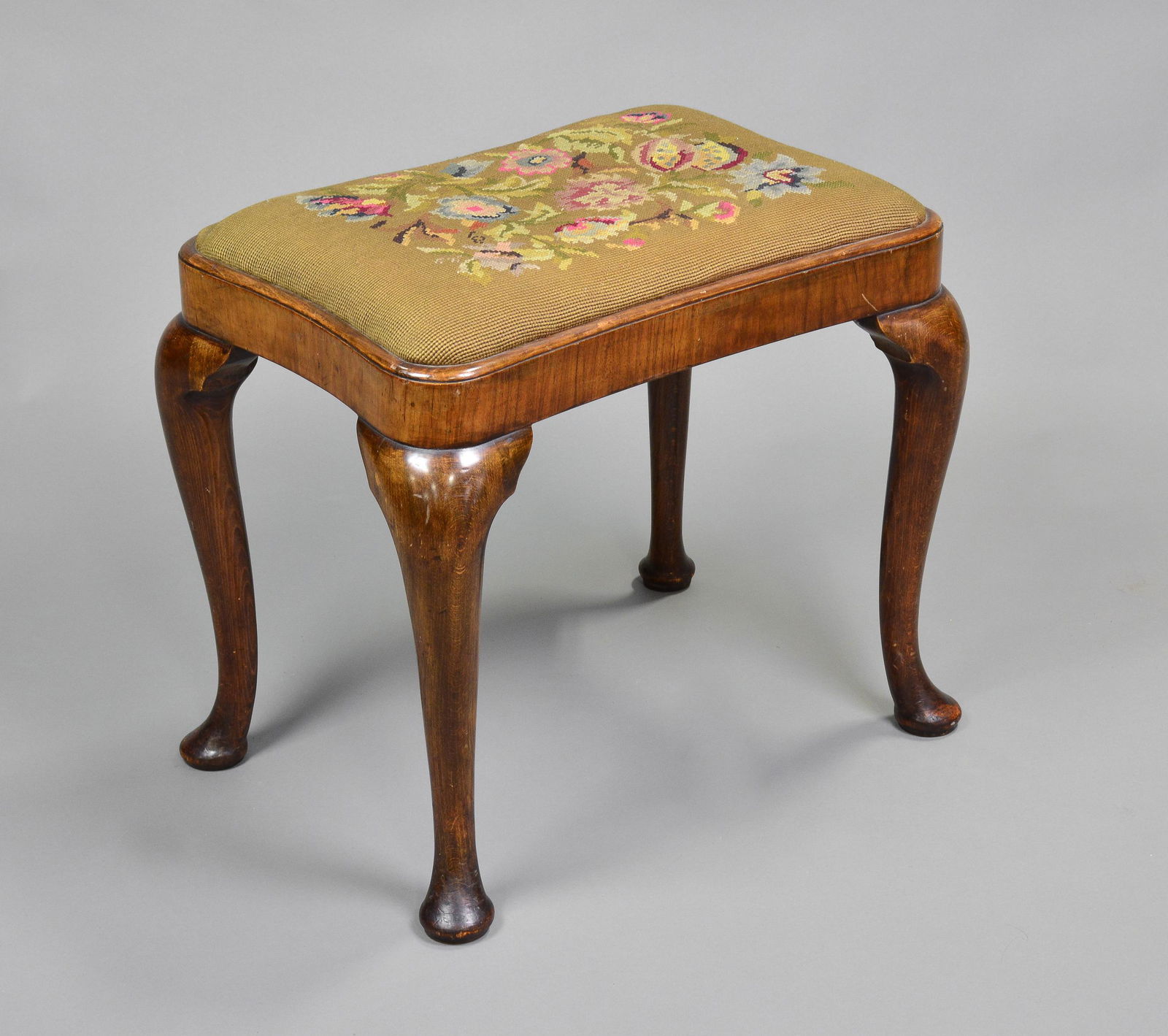 British Walnut Floral Needlepoint Stool (1 of 3)