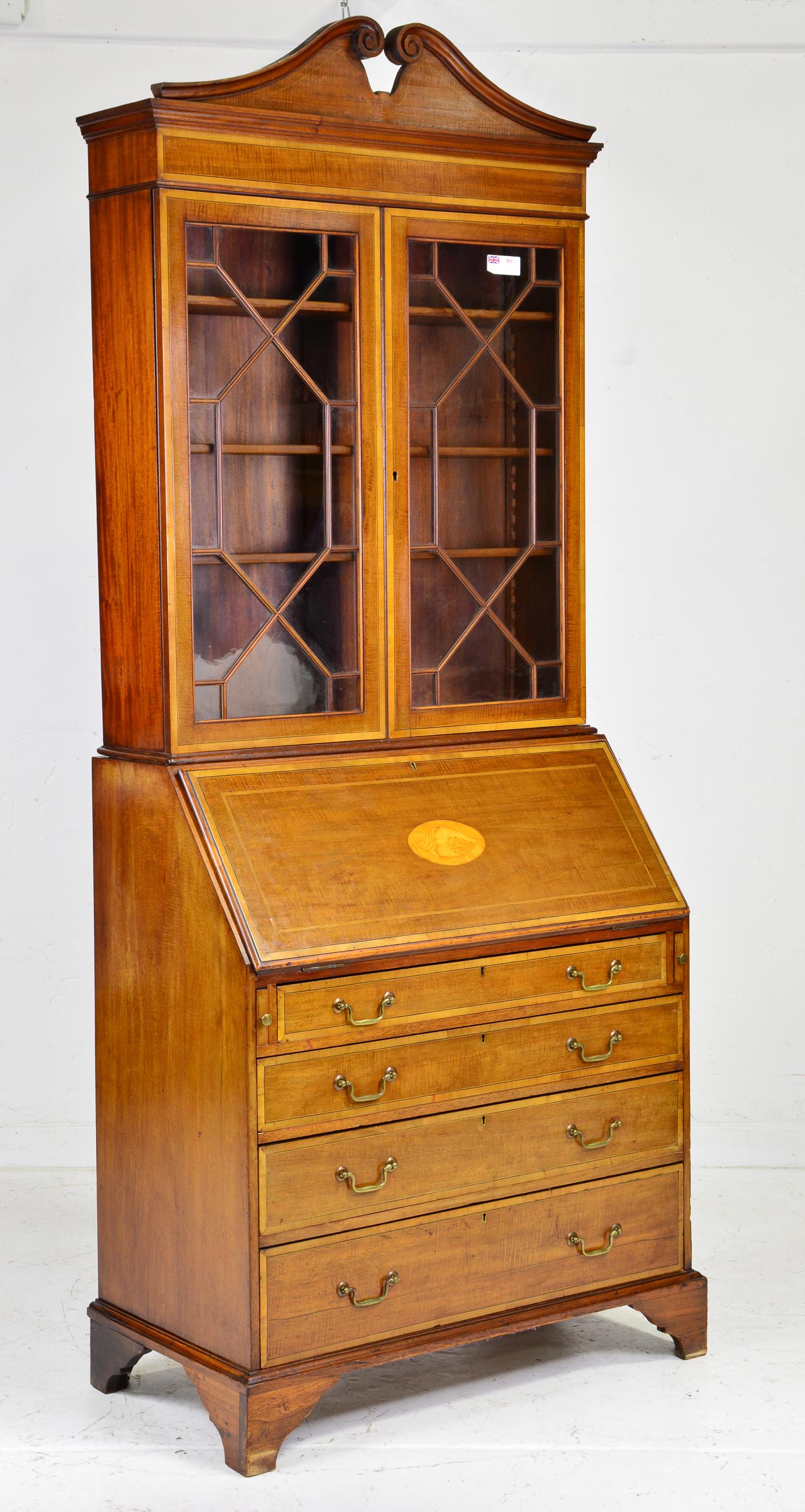 British Inlaid Drop Front Secretary Bookcase (1 of 4)