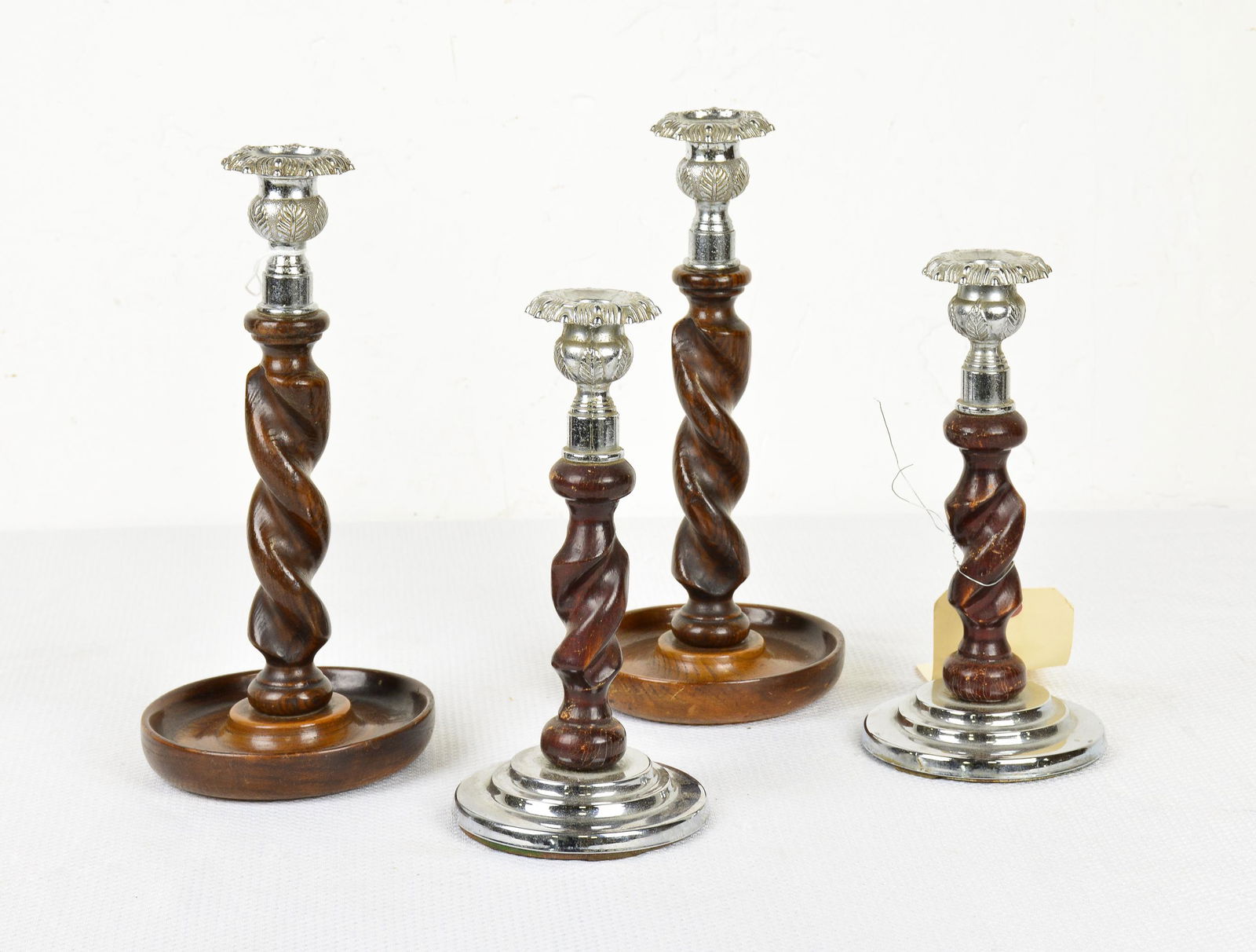 2 Pair Barley Twist Candlesticks With Silver Caps (1 of 3)